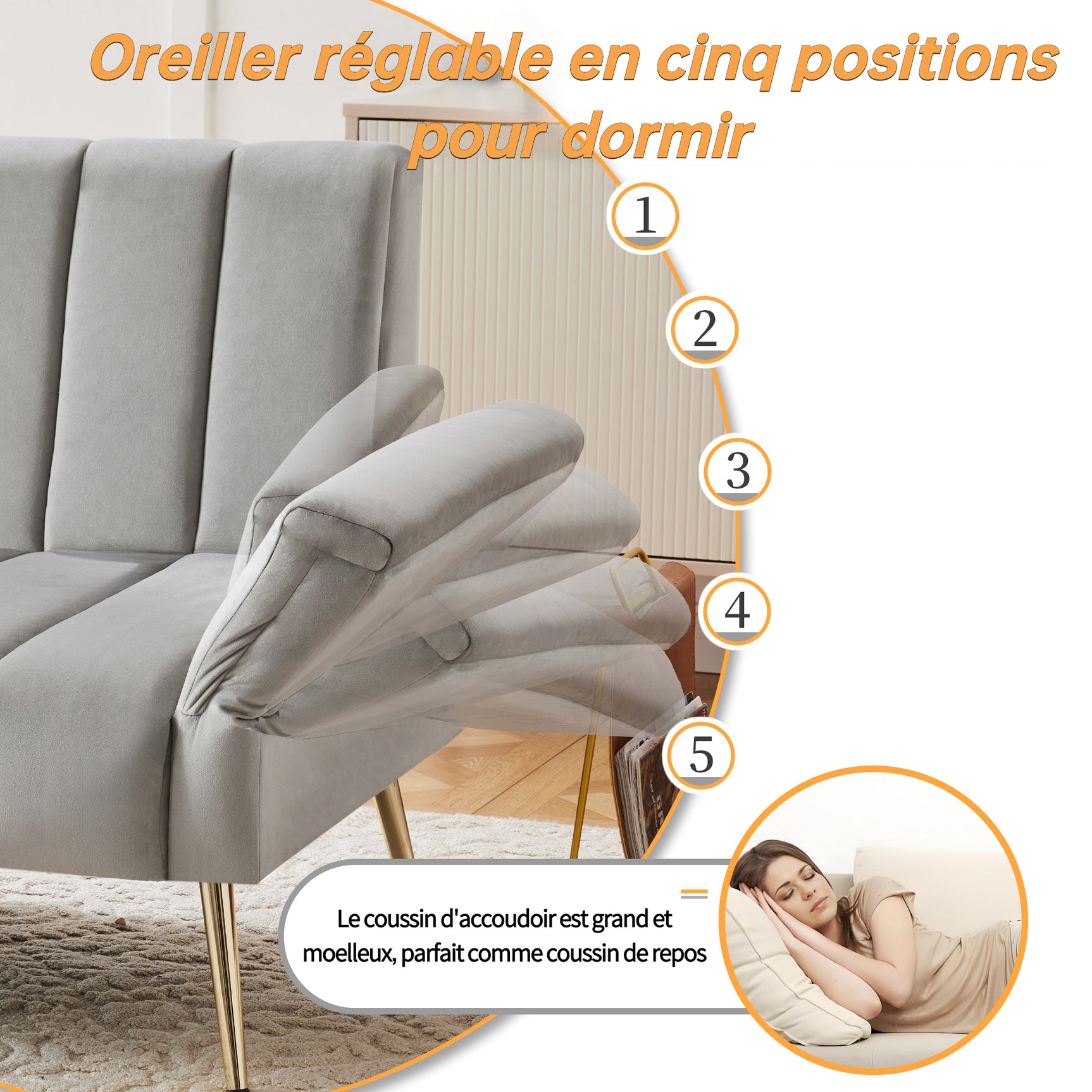 2-Sitzer-Schlafsofa aus dunkelgrauem Stoff mit Seitentaschen, modernes Schlafsofa