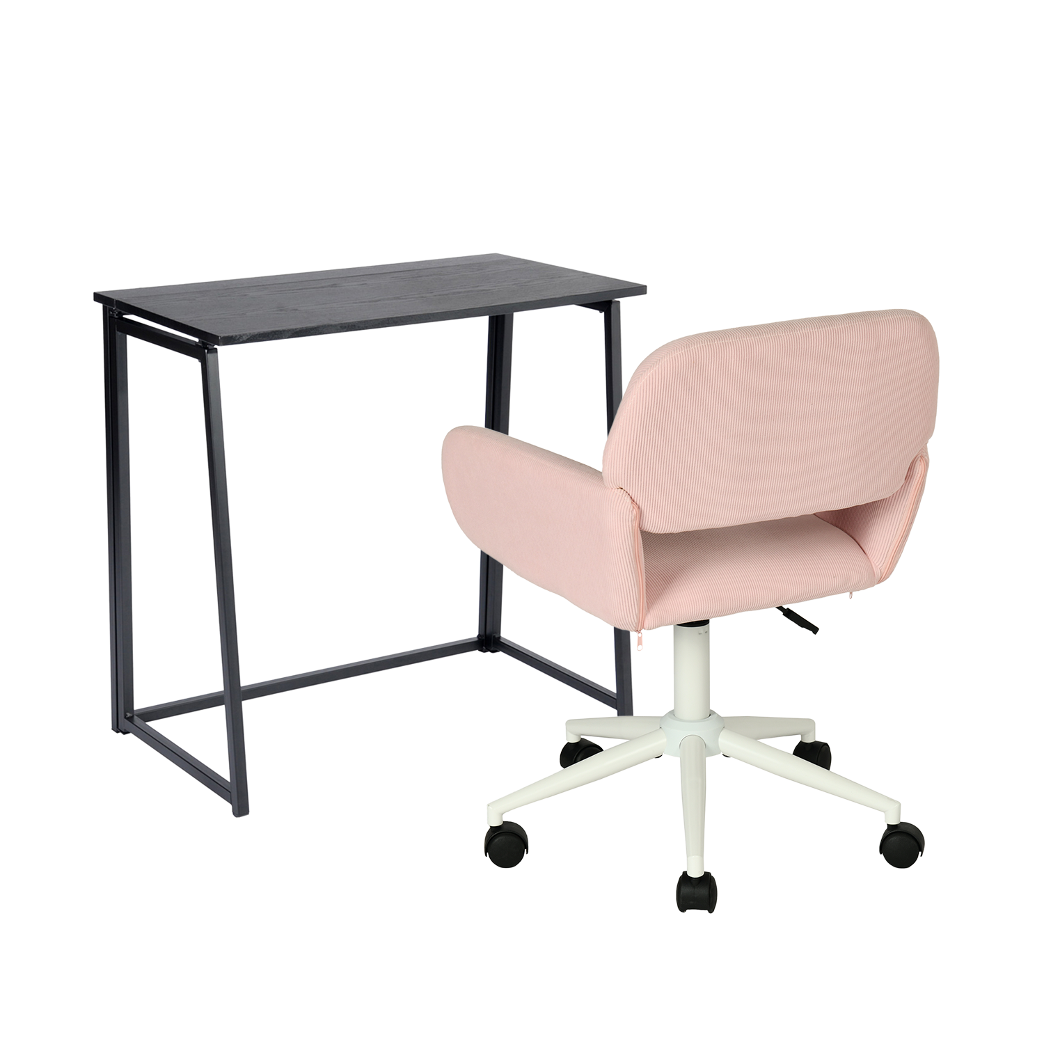 Faltbarer Desktop in schwarzem Metall und Büroschreibtisch mit geripptem Ripper - Ascoli & Ross