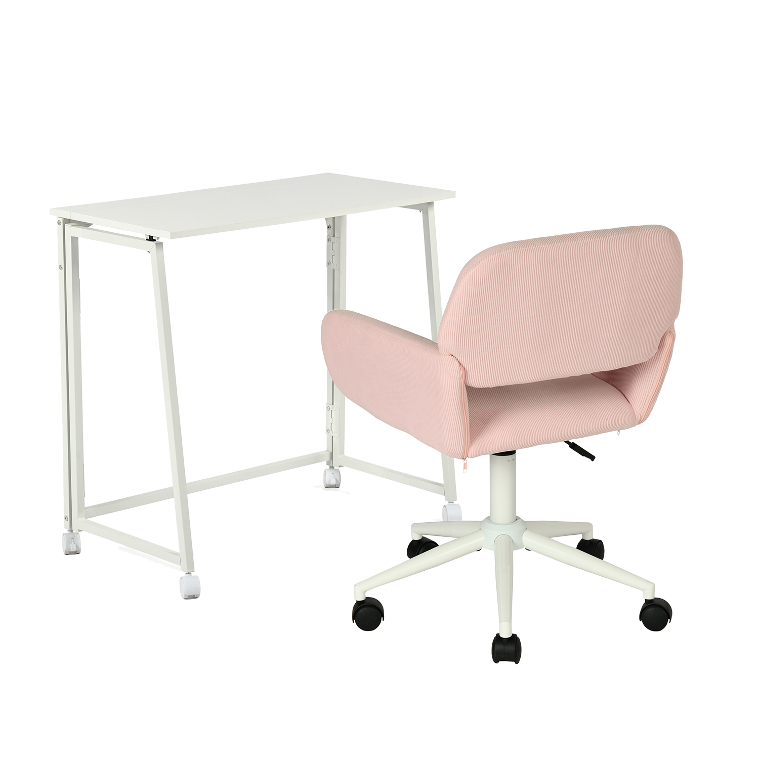 Set with White foldable desk on wheels and olive green velvet velvet chair - Ascoli & Ross