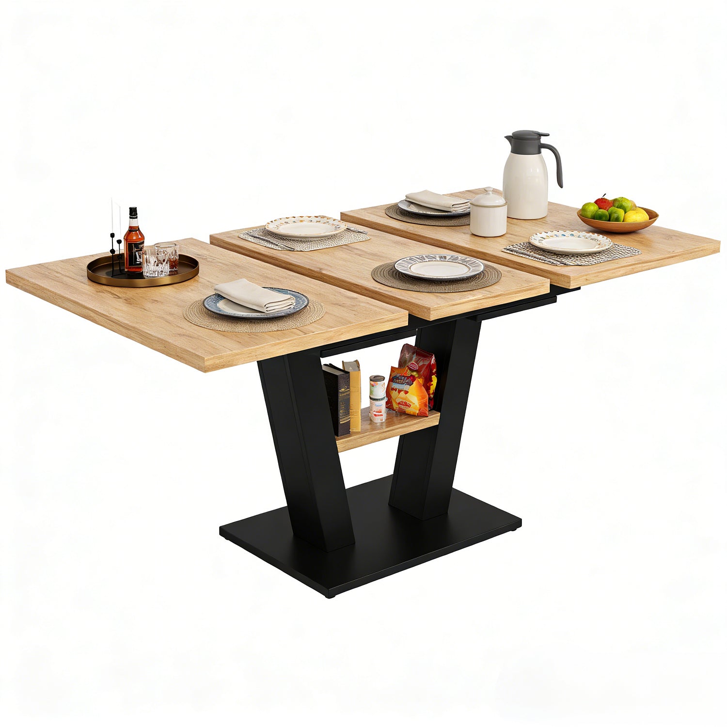 Table à manger télescopique extensible aspect bois avec pieds en croix