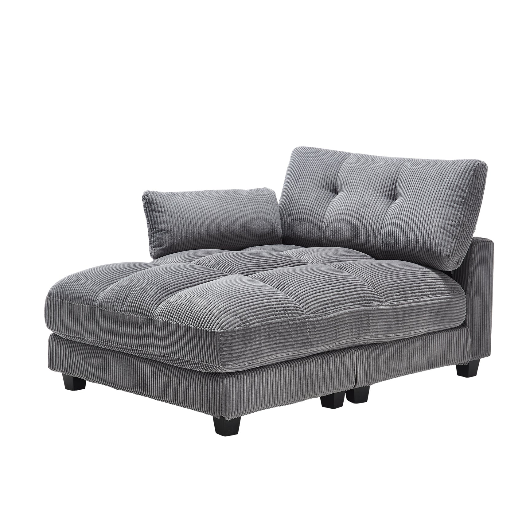 Canapé lounge moderne en velours côtelé avec porte-gobelets et poche latérale, gris