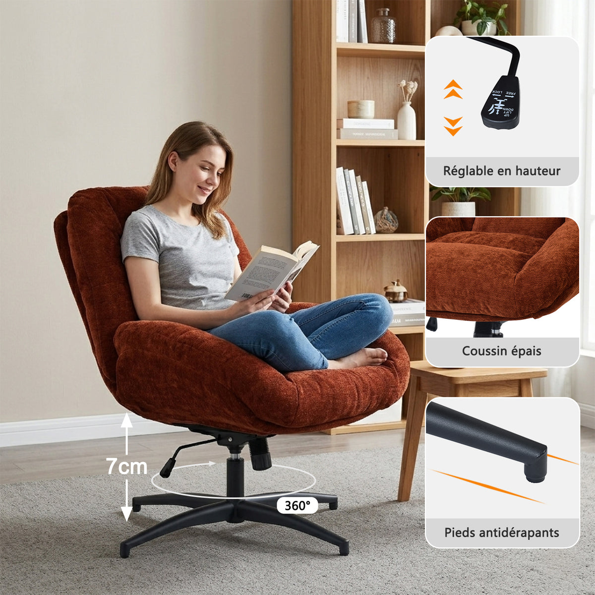 Einstellbare ergonomische Büro -Sessel mit Stoff Armlehnen weiße Schleife - Thomasina