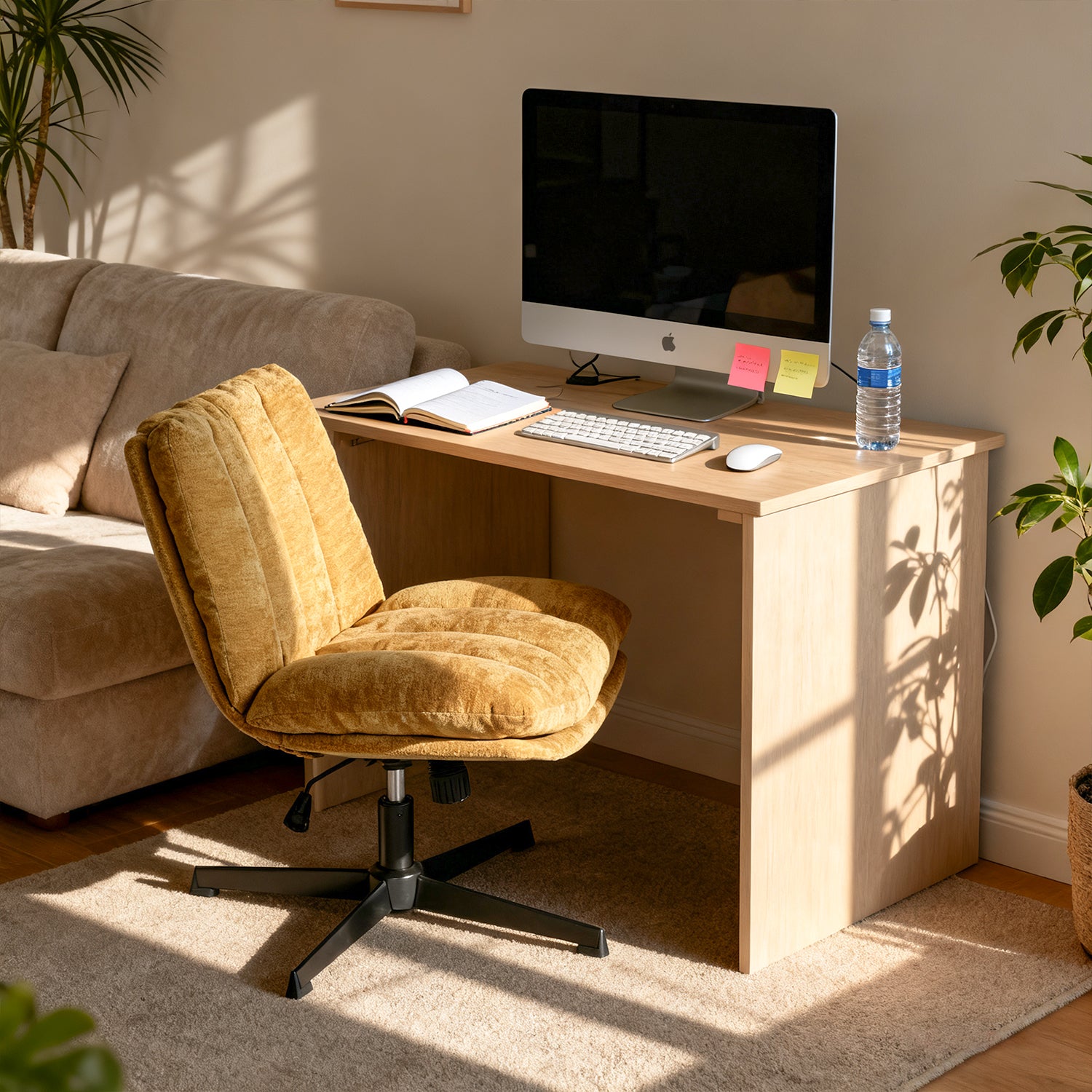 Fauteuil de relaxation réglable et pivotant avec accoudoirs et assise épaisse en chenille jaune - CONFOD