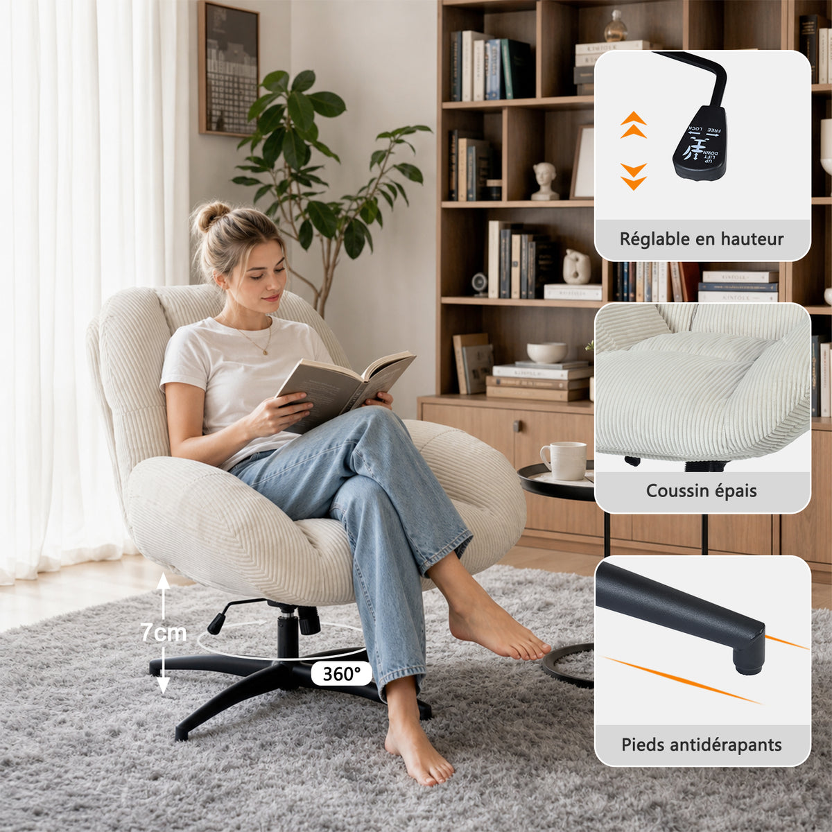 Einstellbare ergonomische Büro -Sessel mit Stoff Armlehnen weiße Schleife - Thomasina