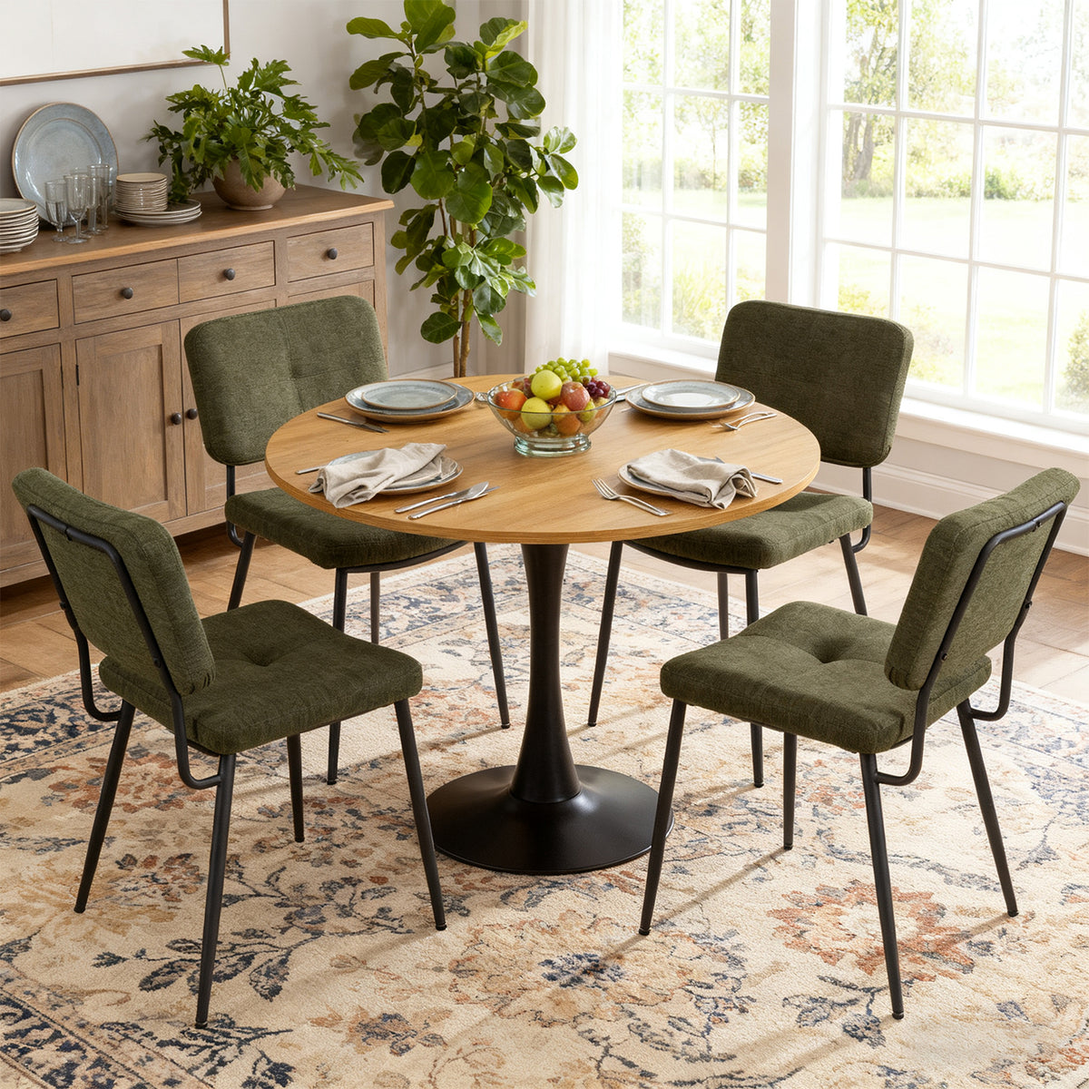 Round Table Table Table Table Timber Ø80 cm with 4 black velvet chairs, modern and comfortable style