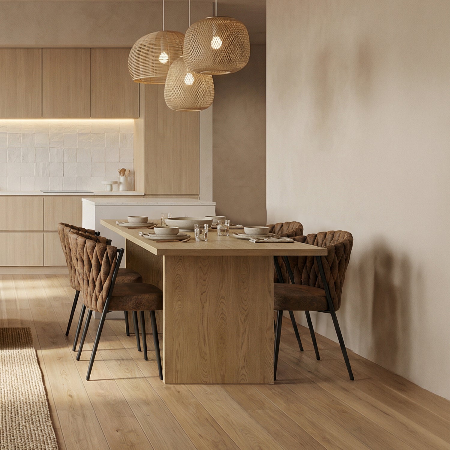 Table à manger extensible aspect chêne 140-180 cm style minimaliste moderne