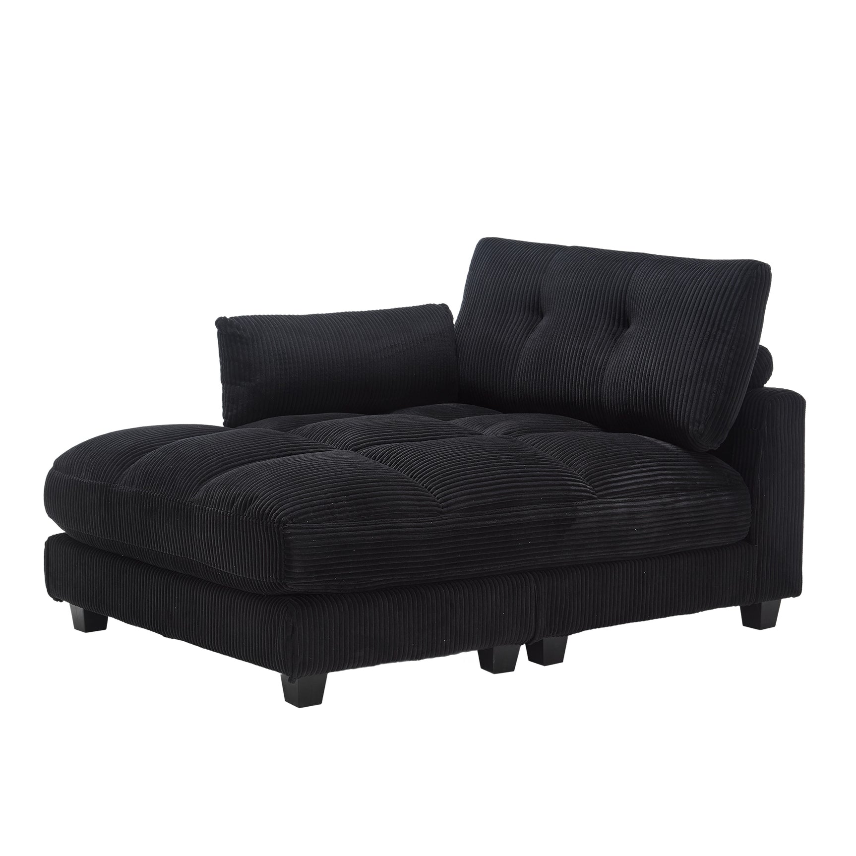 Canapé lounge moderne en velours côtelé avec porte-gobelets et poche latérale, noir