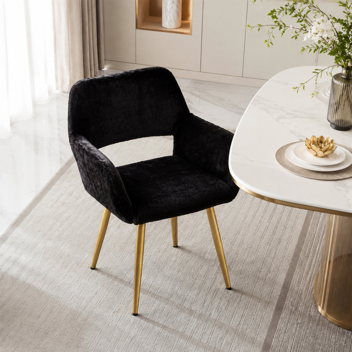 Scandinavian dining chair with black fabric armrests - CROMWELL BLACK Ⅰ