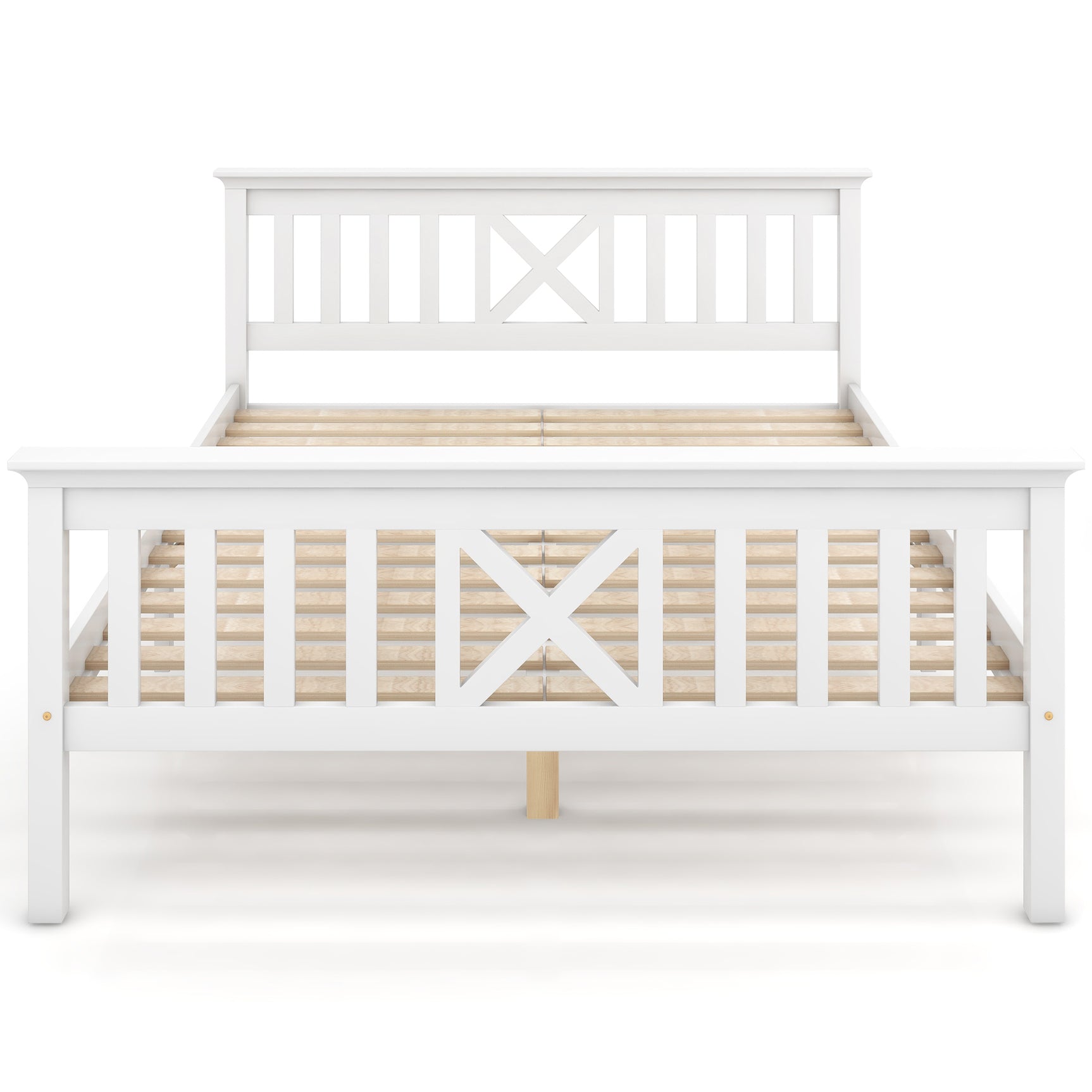 Lit double 140x200 cm blanc en bois massif de pin avec sommier à lattes et tête de lit (sans matelas)
