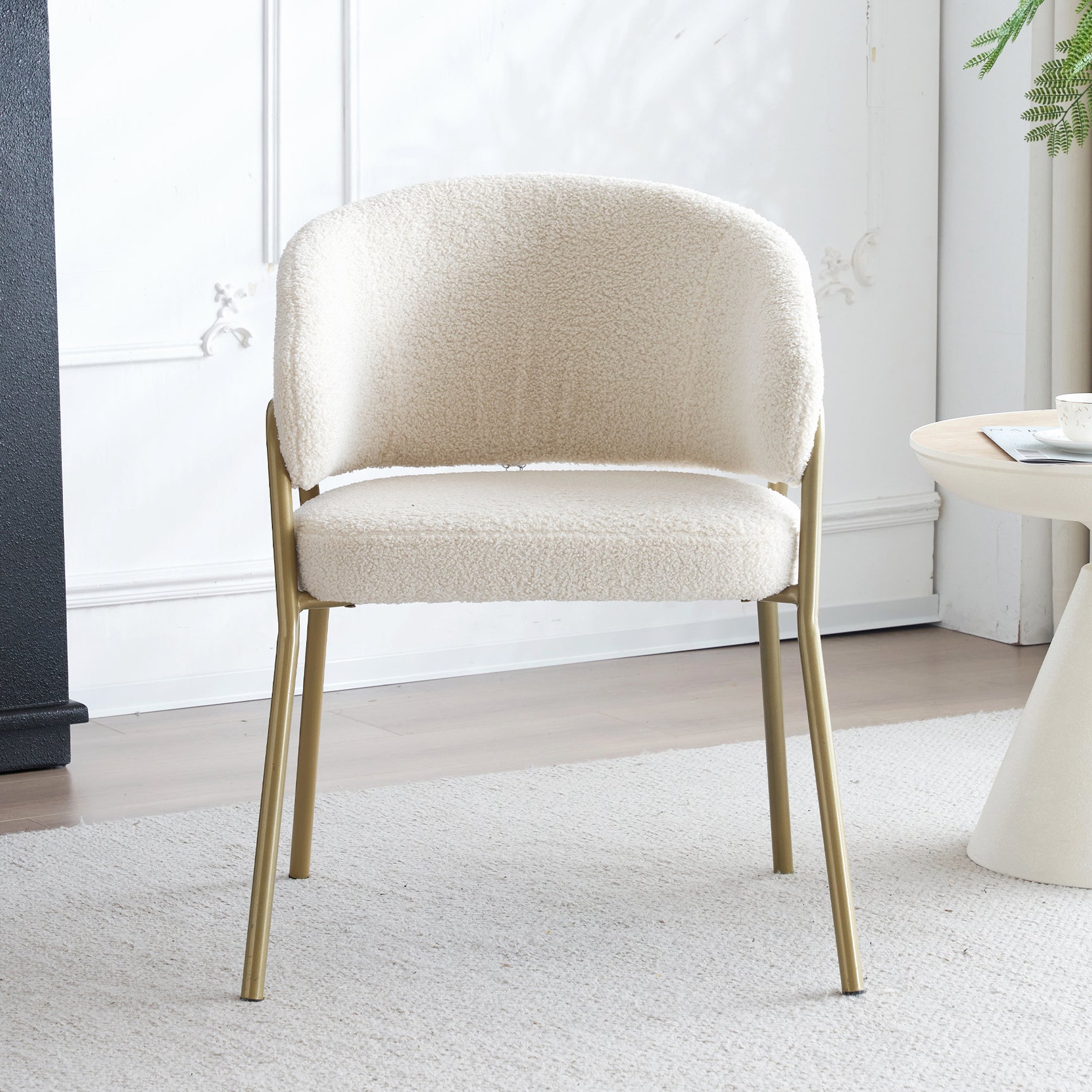 Lot de 6 chaises de salle à manger modernes en tissu effet laine blanche avec pieds dorés