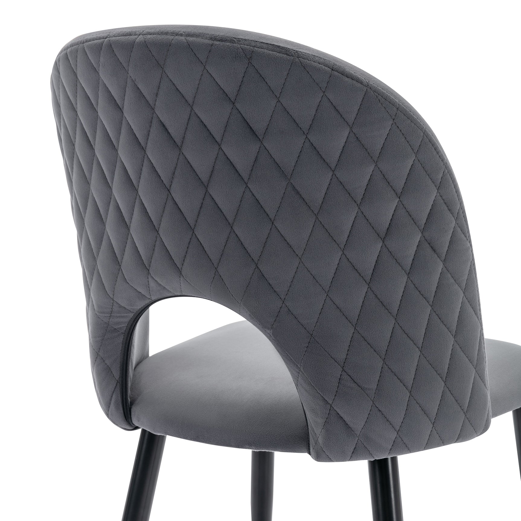 Lot de 2 chaises de salle à manger en velours gris avec dossier à motif diamant, pieds en métal réglables et assise rembourrée