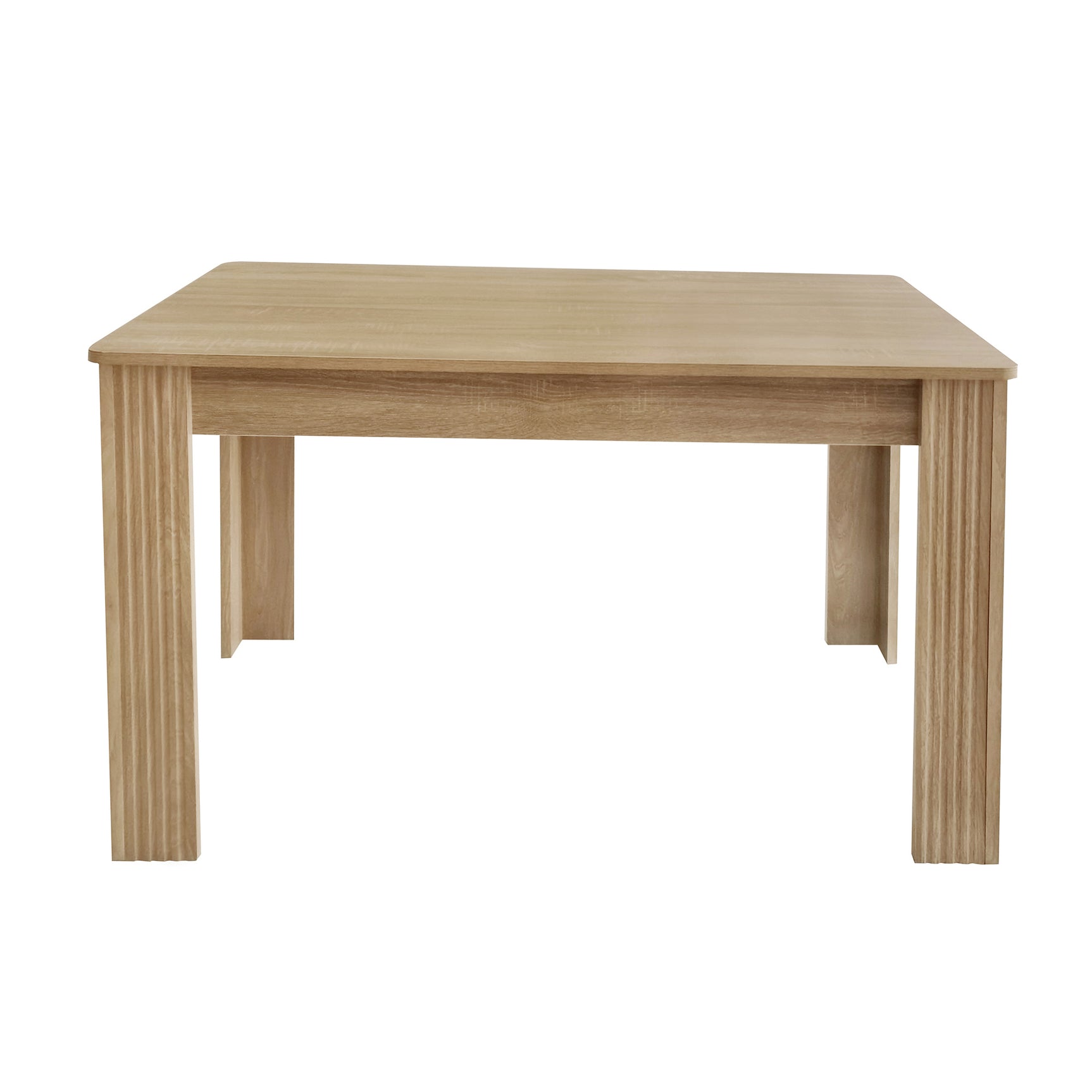 Table à manger rectangulaire en panneaux de particules finition chêne avec quatre pieds robustes
