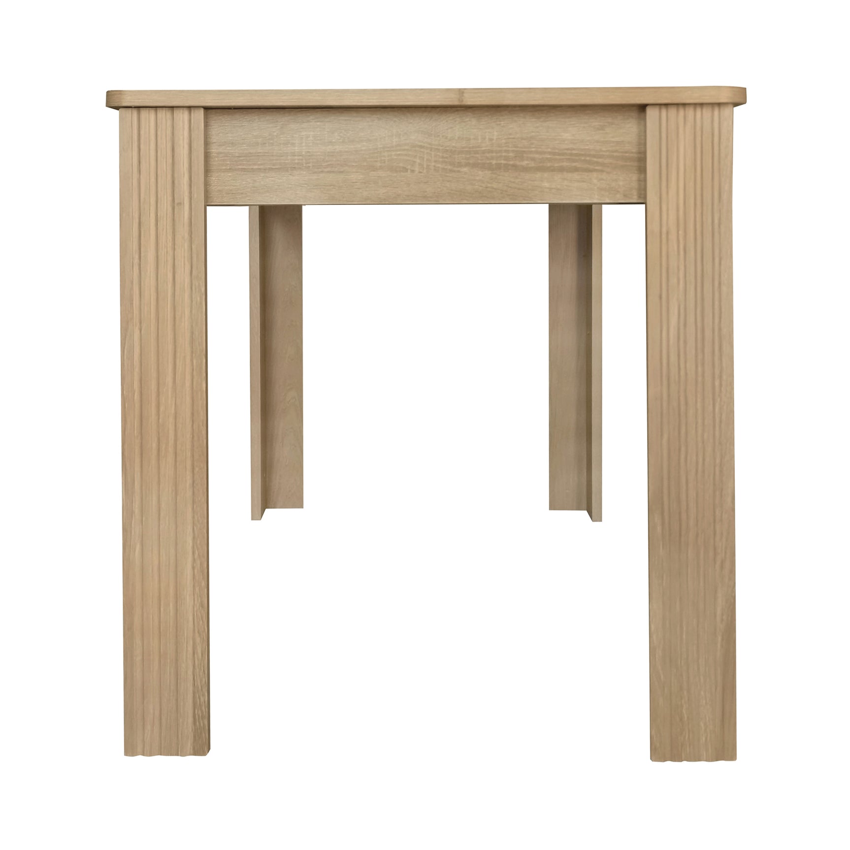 Table à manger rectangulaire en panneaux de particules finition chêne avec quatre pieds robustes