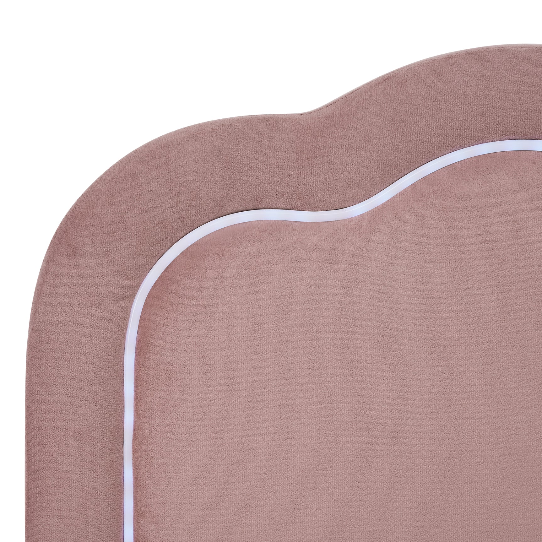 Packaged children's bed 90 × 190 cm with LEDs, in pink velvet with adjustable headboard and slatted base (without mattresses)