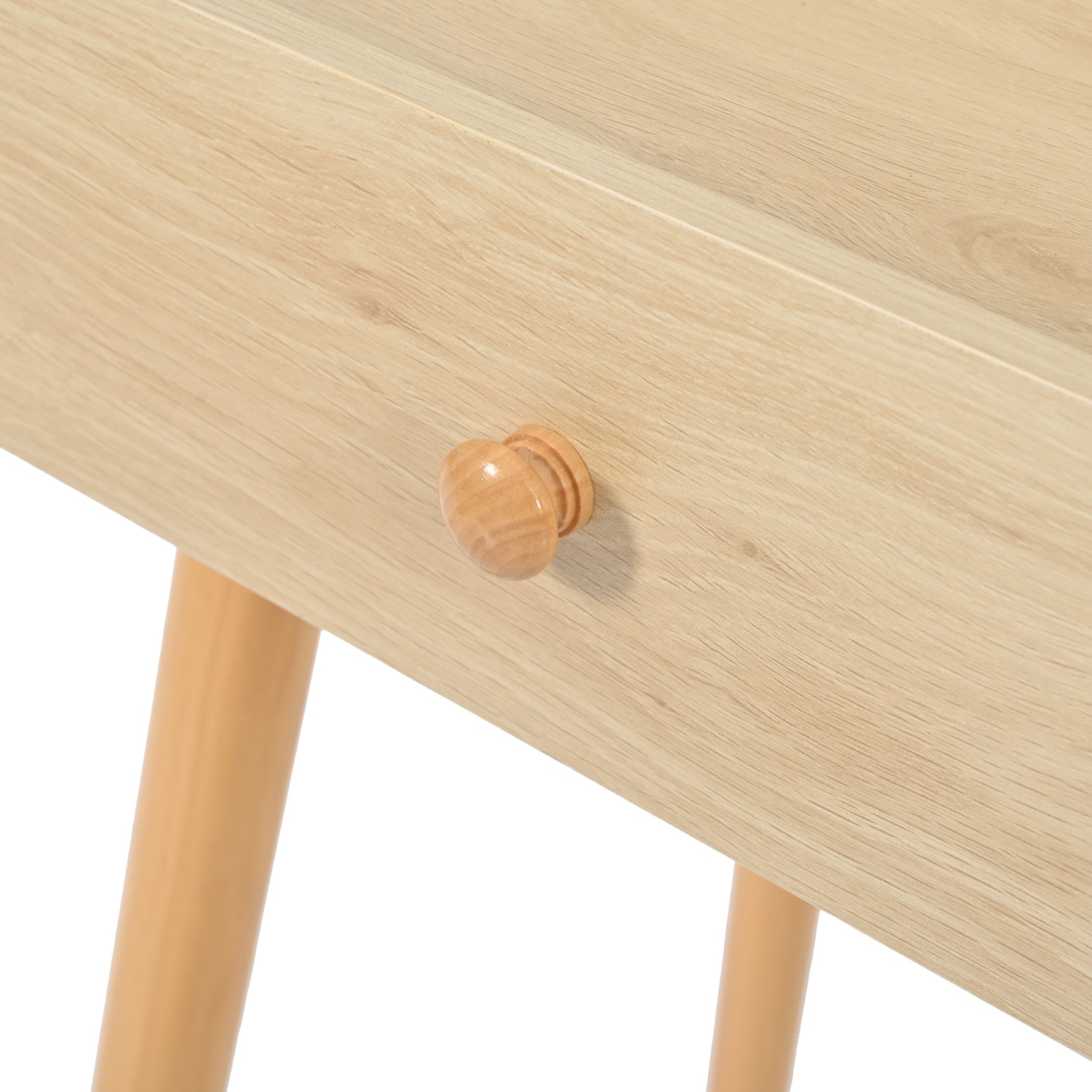 Coiffeuse en bois avec miroir rabattable, 3 tiroirs de rangement et design naturel blanc �100x40x78 cm