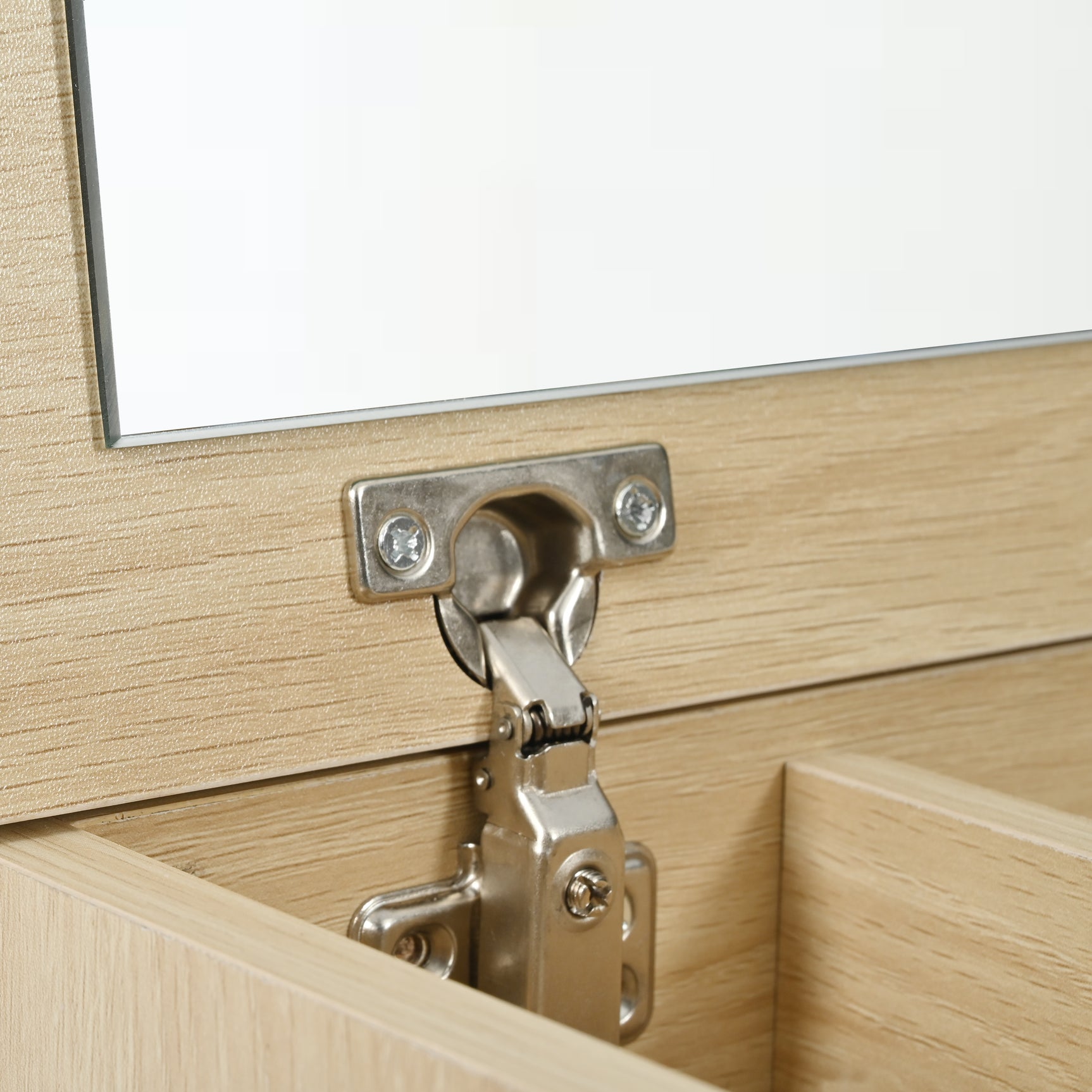 Coiffeuse en bois avec miroir rabattable, 3 tiroirs de rangement et design naturel blanc �100x40x78 cm