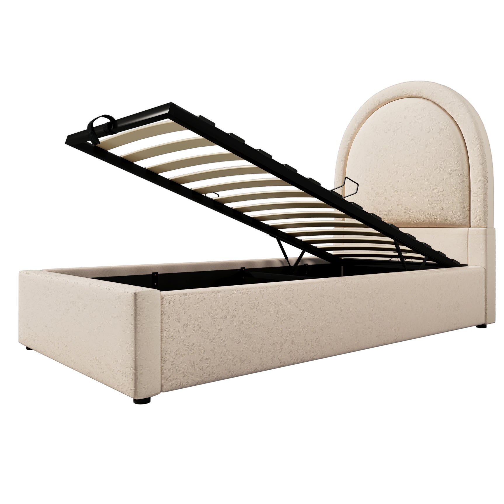 Children's bed 90 × 200 cm padded (without mattresses) in bed beige with arched headboard