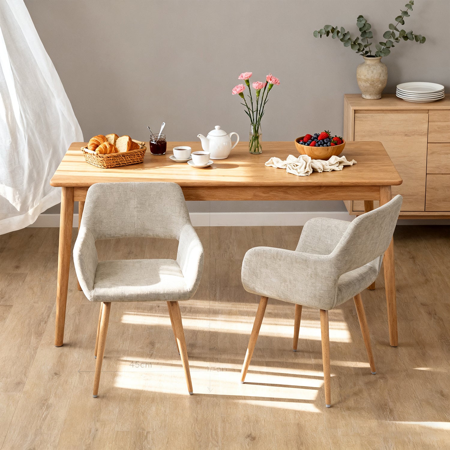 Lot de 2 fauteuils de salle à manger scandinaves avec accoudoirs en tissu beige - CROMWELL