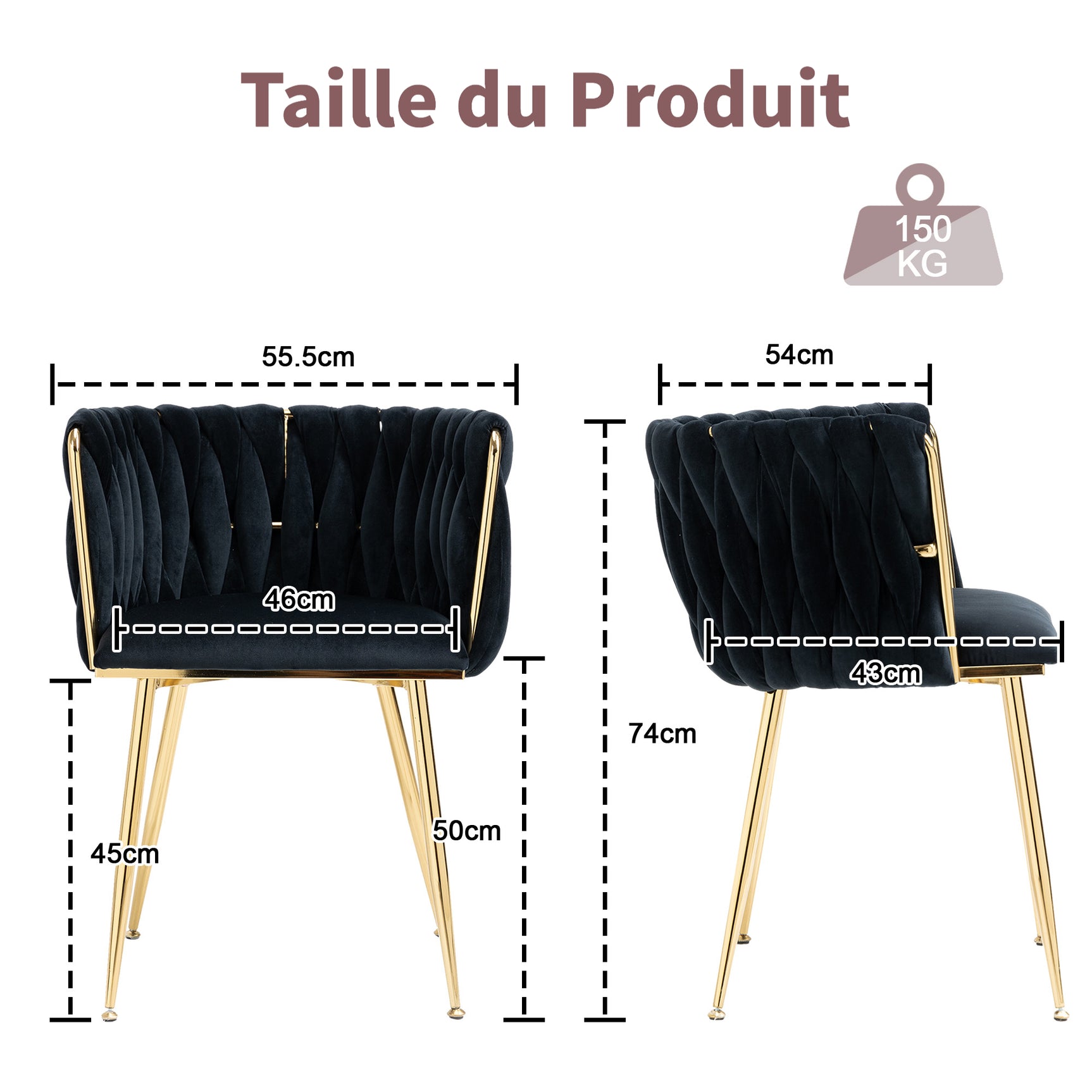 Set of 4 Industrial Style Dining Chairs With Braided File in Beige fabric - Miliana