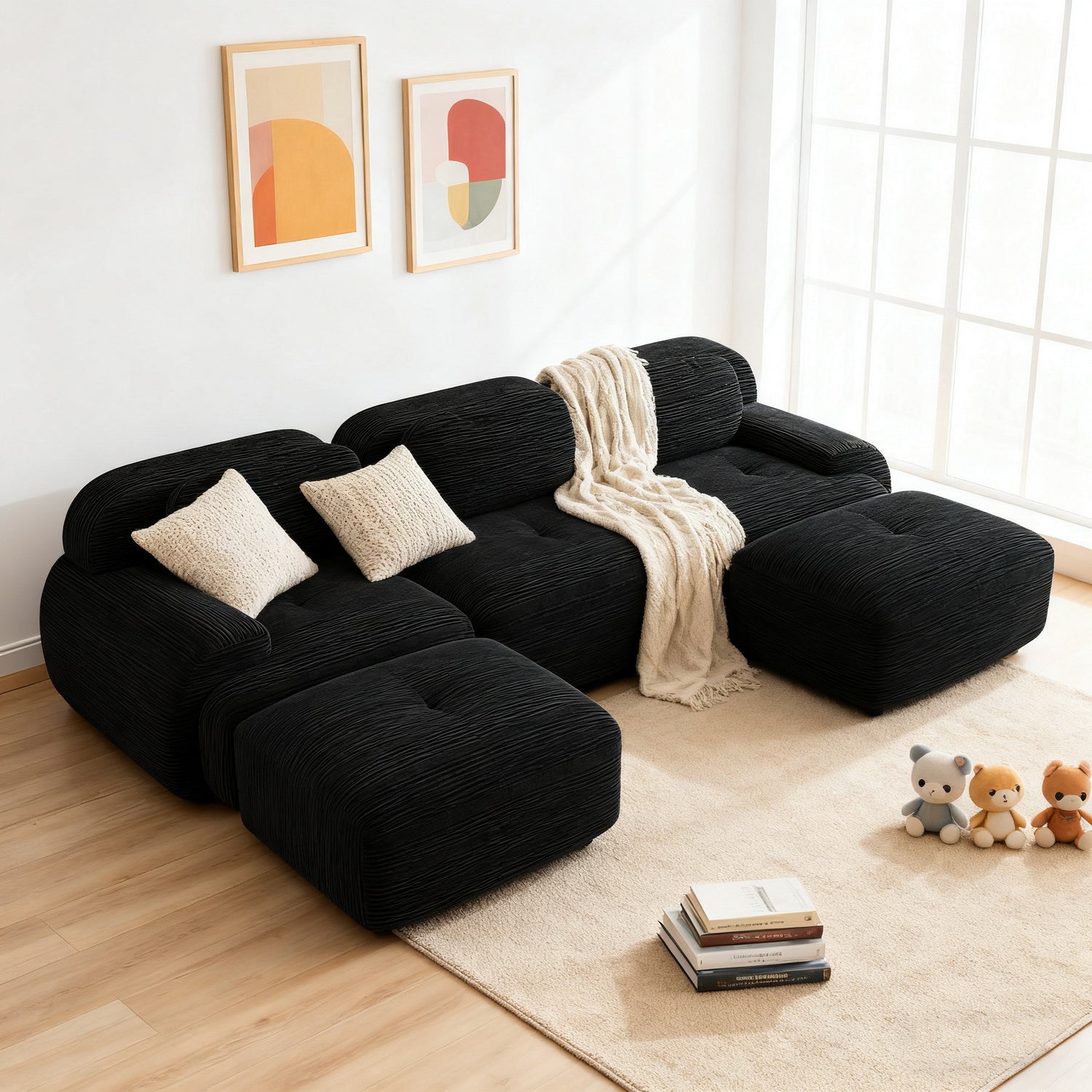 2-Sitzer-Schlafsofa aus dunkelgrauem Stoff mit Seitentaschen, modernes Schlafsofa