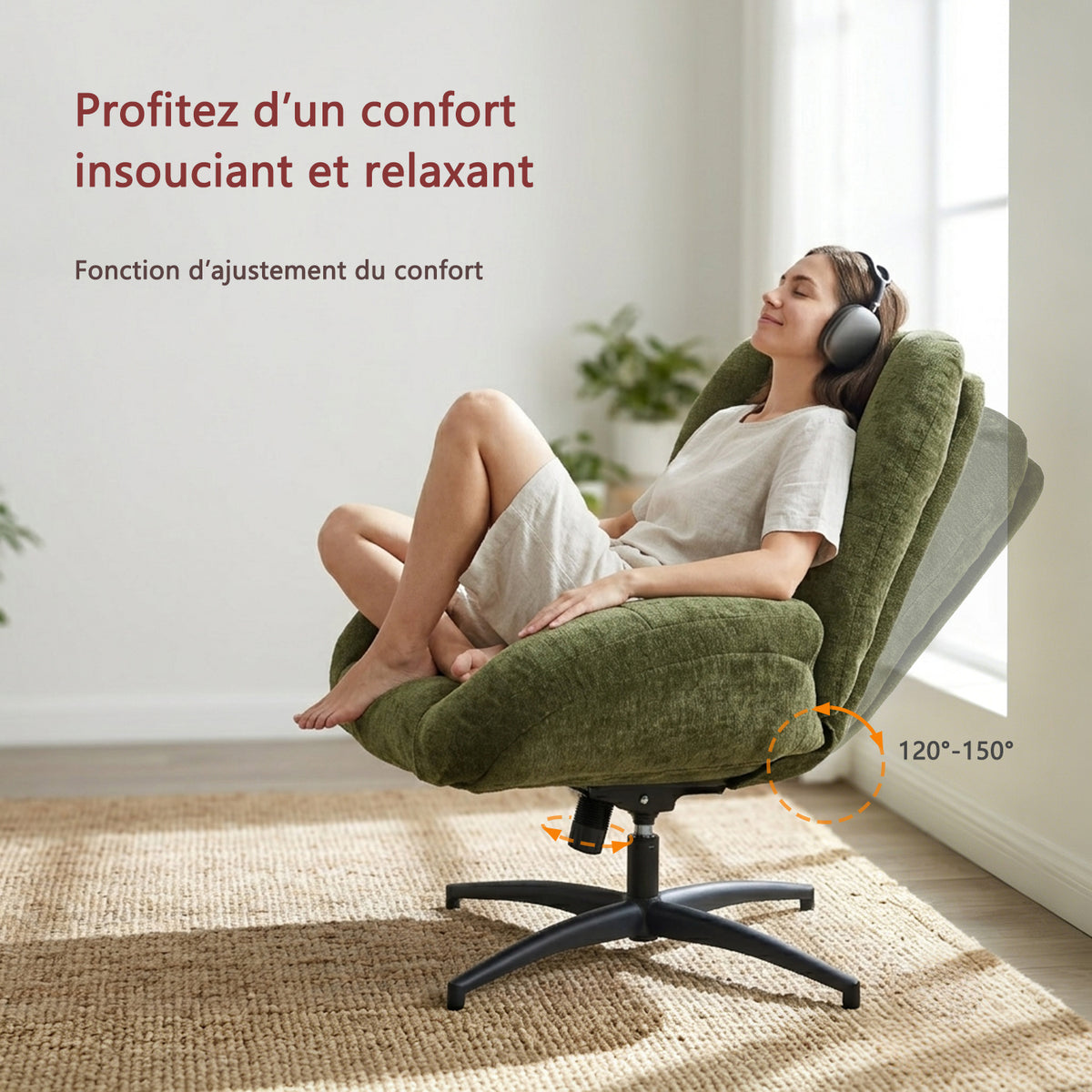 Adjustable Ergonomic Office Armchair Pivoting with fabric armrests white loop - Thomasina
