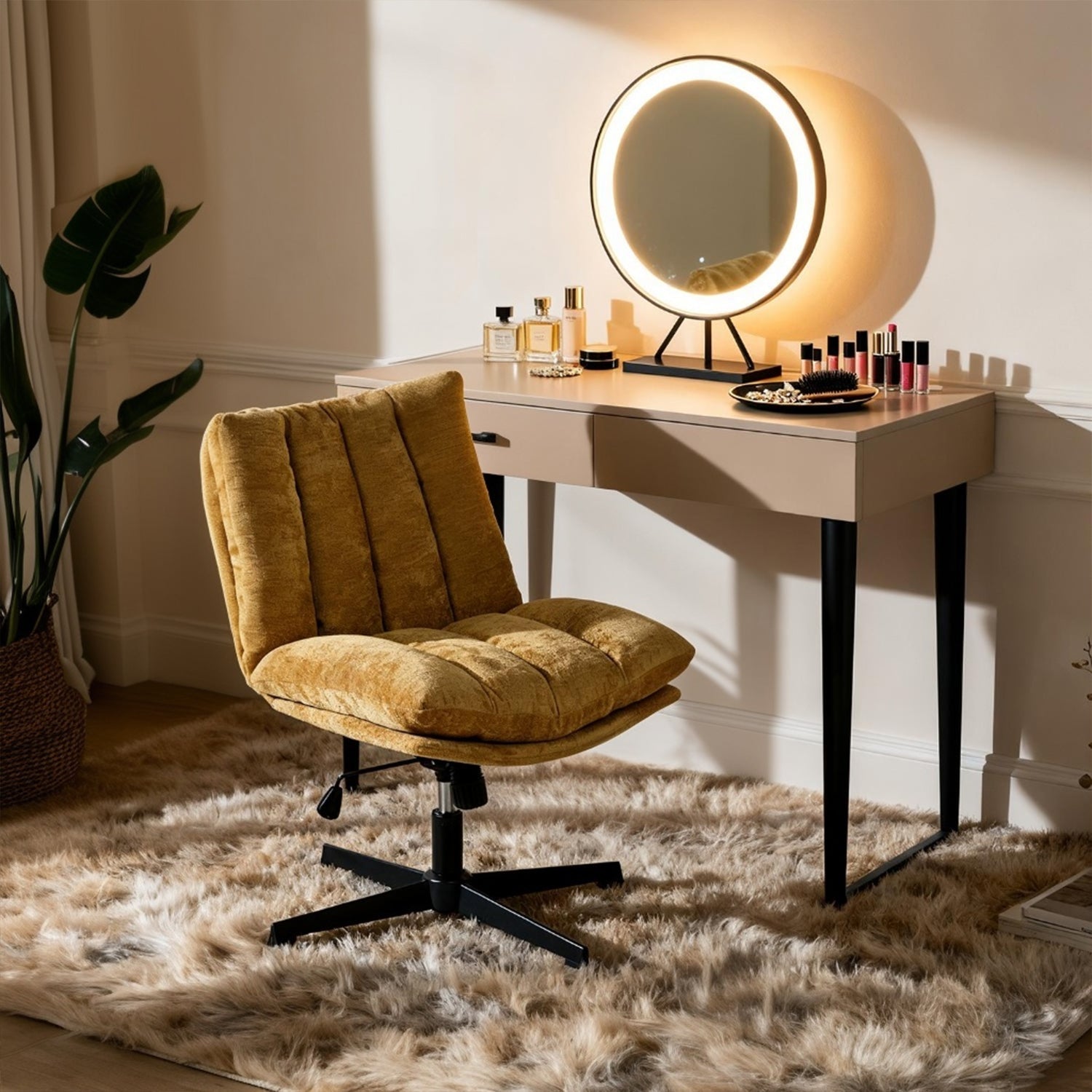Fauteuil de relaxation réglable et pivotant avec accoudoirs et assise épaisse en chenille jaune - CONFOD
