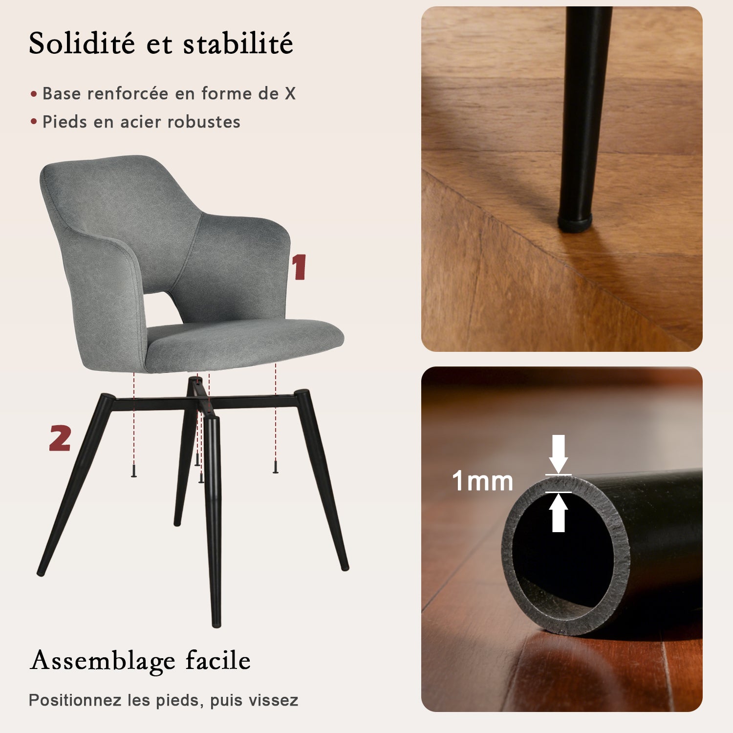 Runder Tisch in Walnussoptik Ø80 cm mit 4 schwarzen Samtstühlen, moderner und komfortabler Stil
