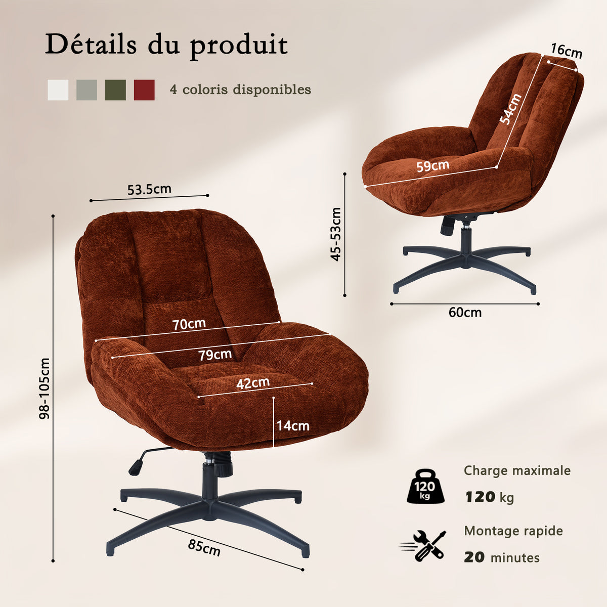 Einstellbare ergonomische Büro -Sessel mit Stoff Armlehnen weiße Schleife - Thomasina