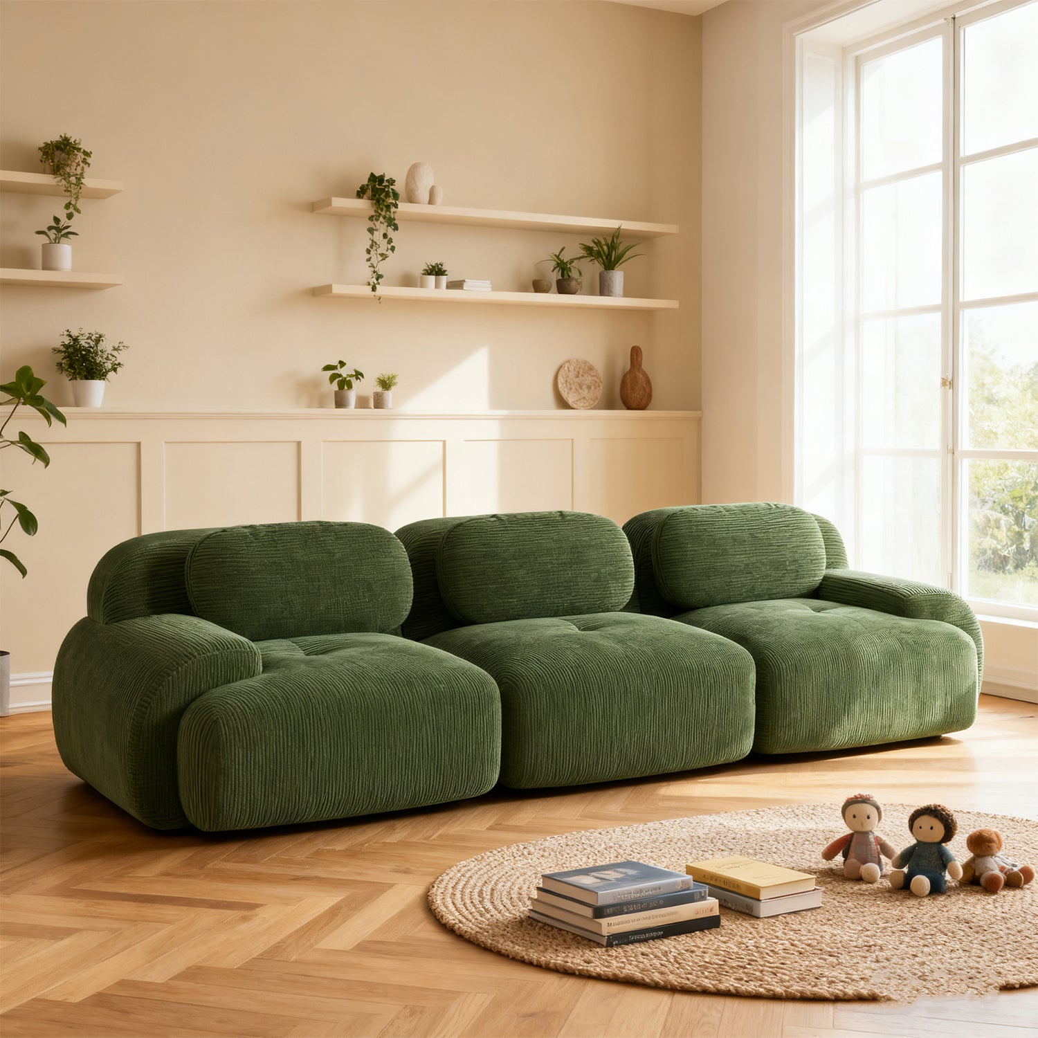 2-seater sofa bed in dark gray fabric with side pockets, modern convertible sofa