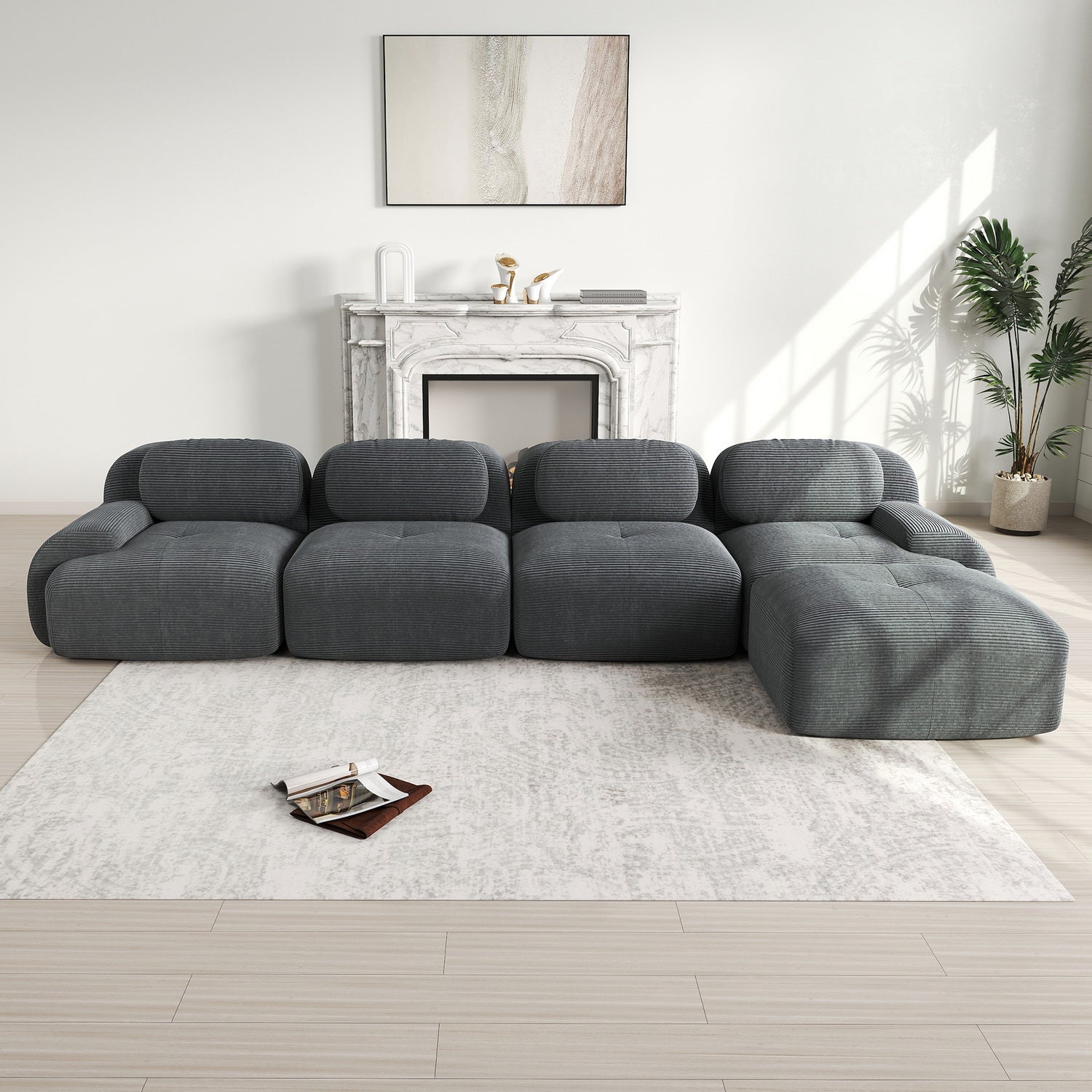 2-Sitzer-Schlafsofa aus dunkelgrauem Stoff mit Seitentaschen, modernes Schlafsofa