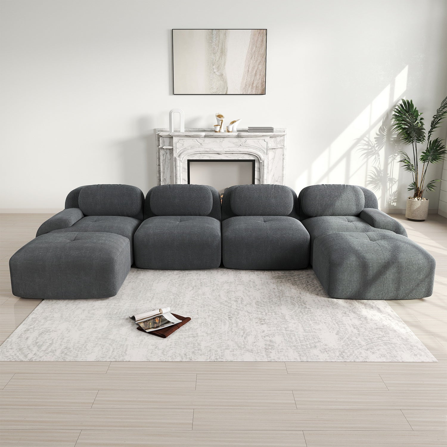 2-seater sofa bed in dark gray fabric with side pockets, modern convertible sofa