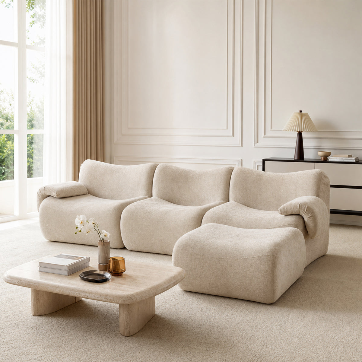 Canapé modulaire chenille kaki 3 place