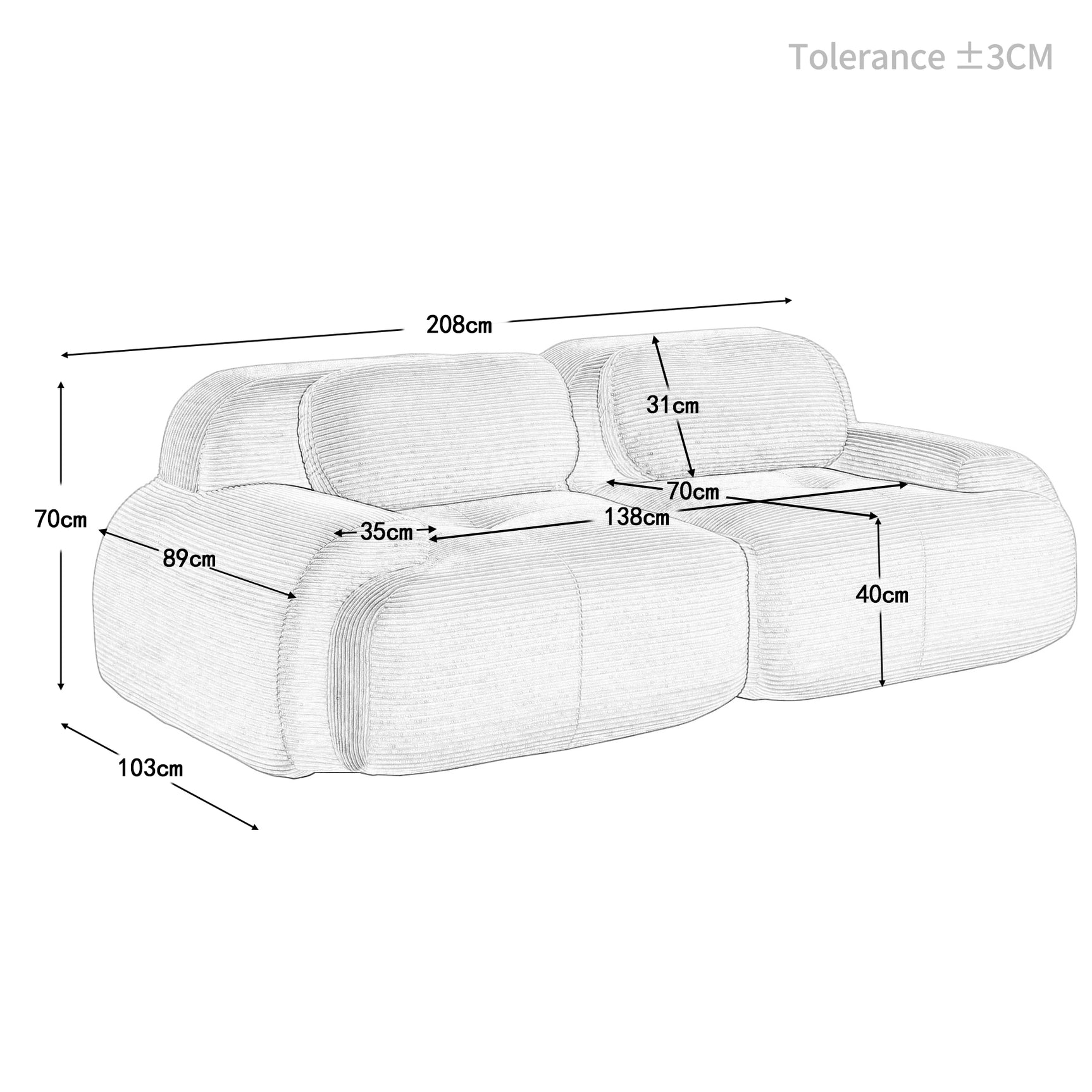 2-seater sofa bed in dark gray fabric with side pockets, modern convertible sofa