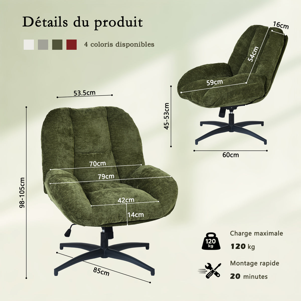 Adjustable Ergonomic Office Armchair Pivoting with fabric armrests white loop - Thomasina