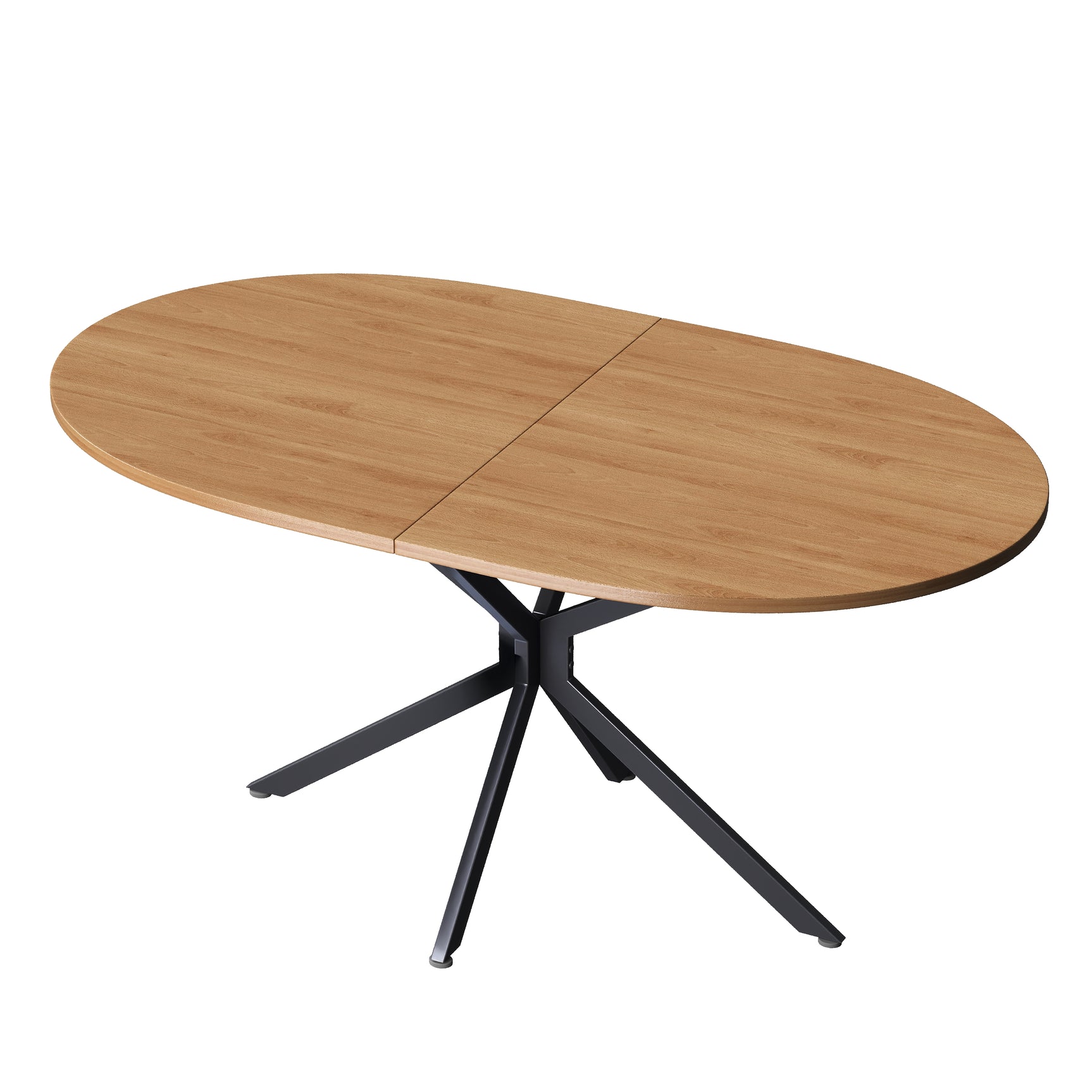Table à manger ovale aspect naturel avec pieds métalliques en croix pour 4 à 6 personnes