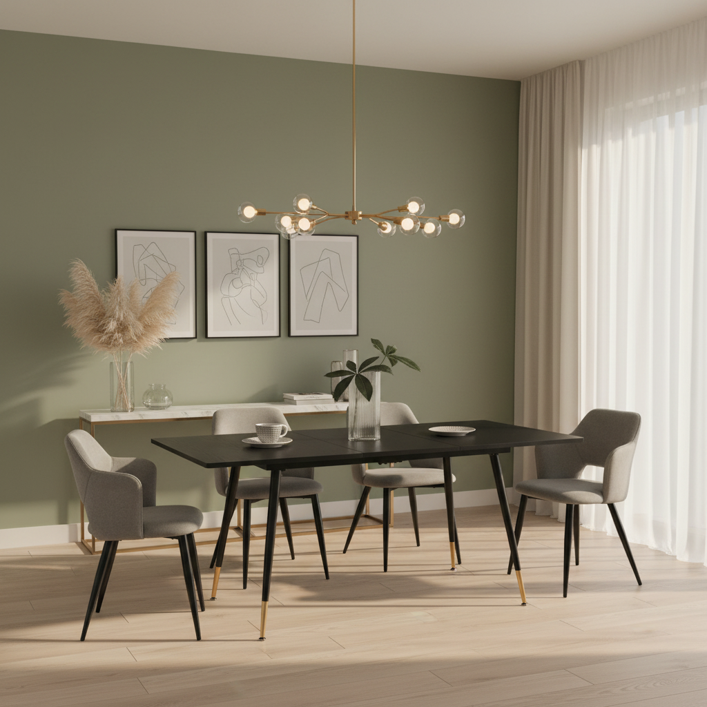 Ensemble de salle à manger comprenant une table extensible et 4 fauteuils avec accoudoirs en tissu gris