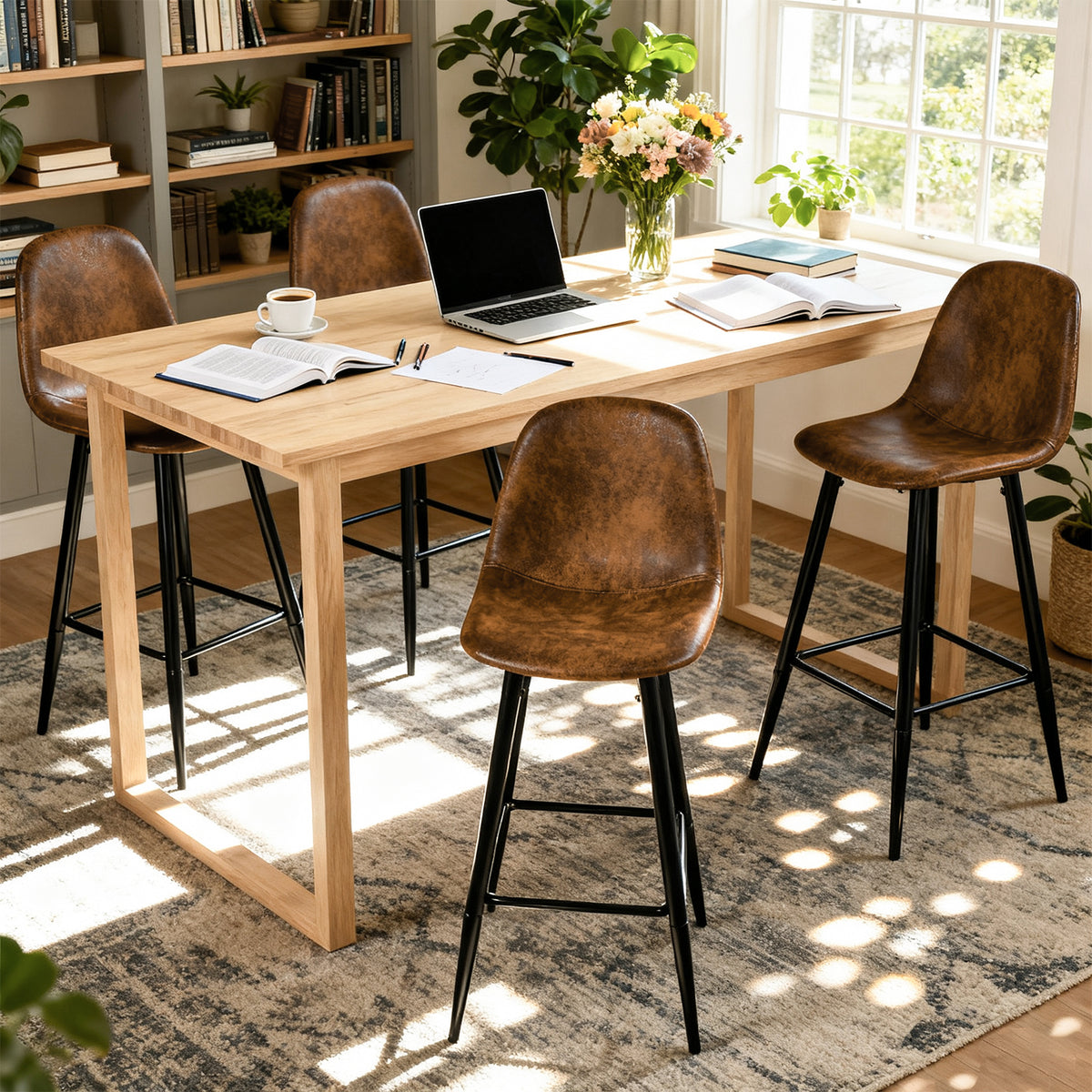 Set of 4 industrial bar stools with suede back - CHARLTON BAR
