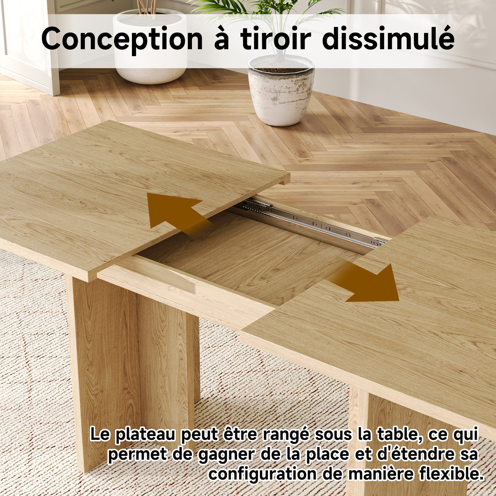 Table à manger extensible aspect chêne 140-180 cm style minimaliste moderne