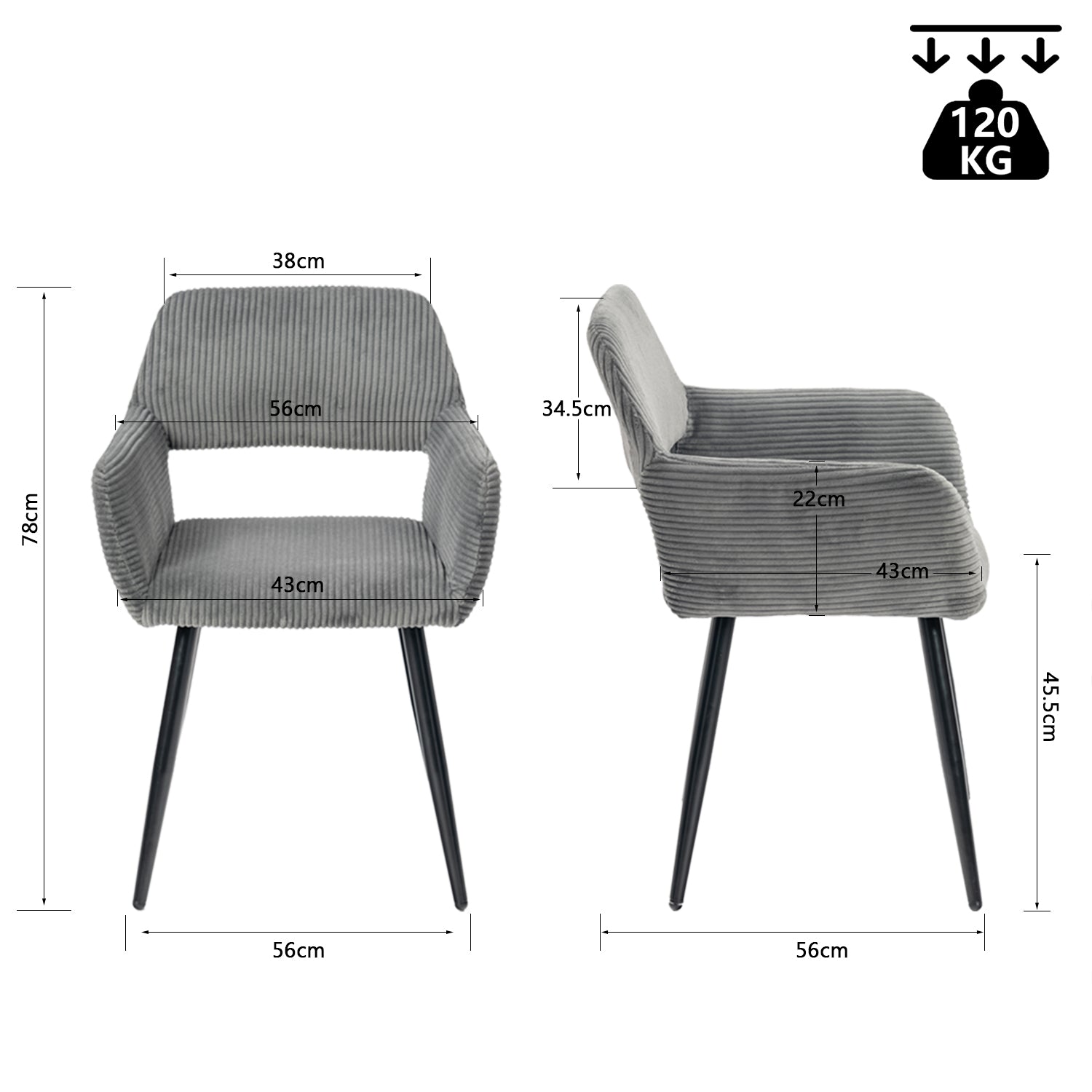 Ensemble de salle à manger de style scandinave comprenant une table ronde en chêne et 2 chaises en velours côtelé gris