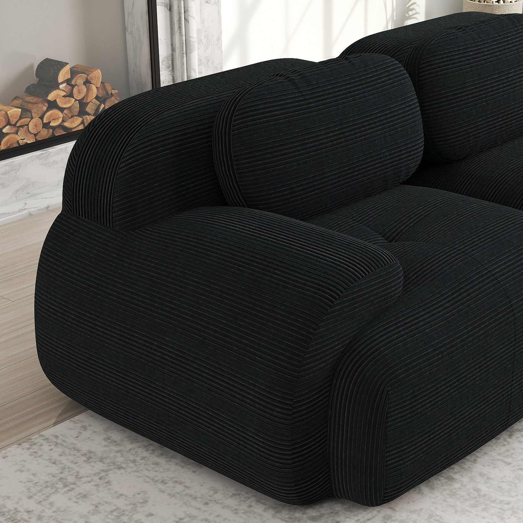 2-Sitzer-Schlafsofa aus dunkelgrauem Stoff mit Seitentaschen, modernes Schlafsofa