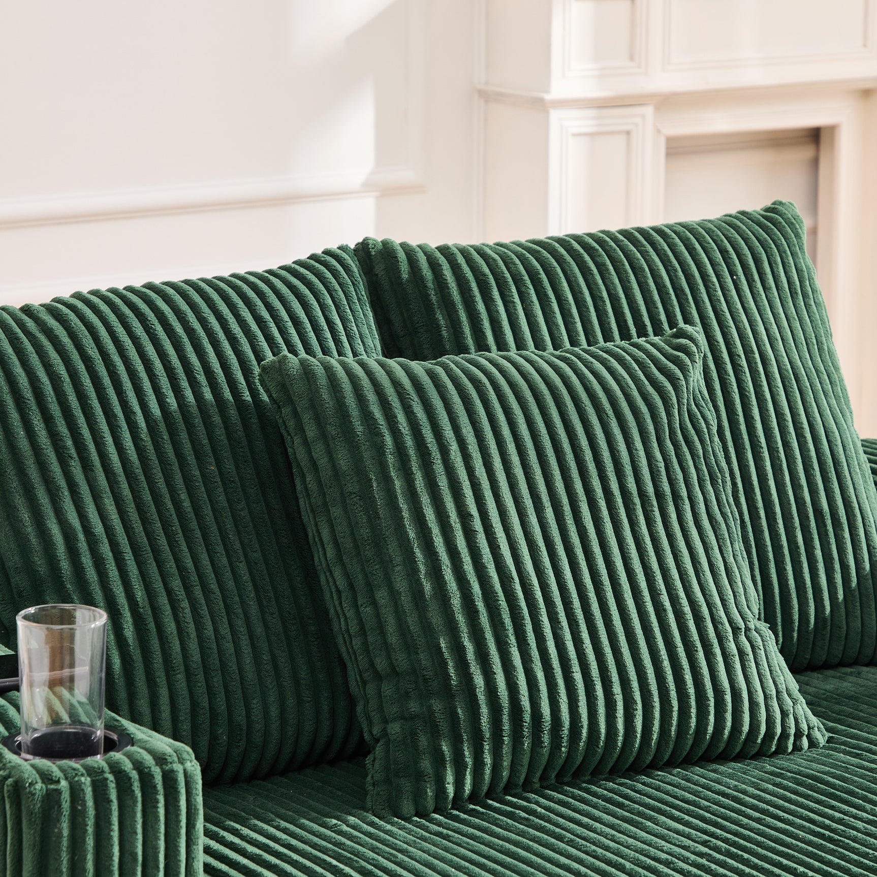 Canapé lounge en velours côtelé souple avec ports USB et éclairage d'ambiance LED, vert