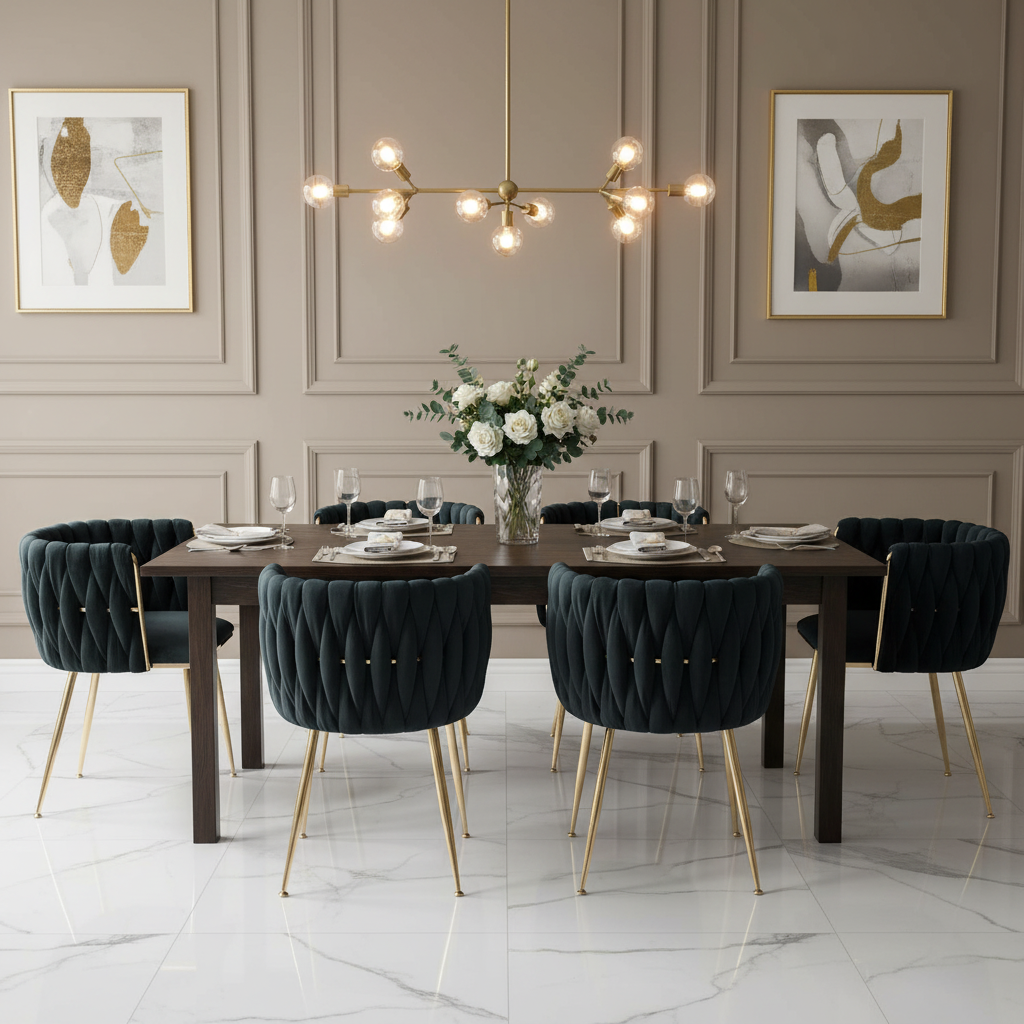 Set of 4 Industrial Style Dining Chairs With Braided File in Beige fabric - Miliana