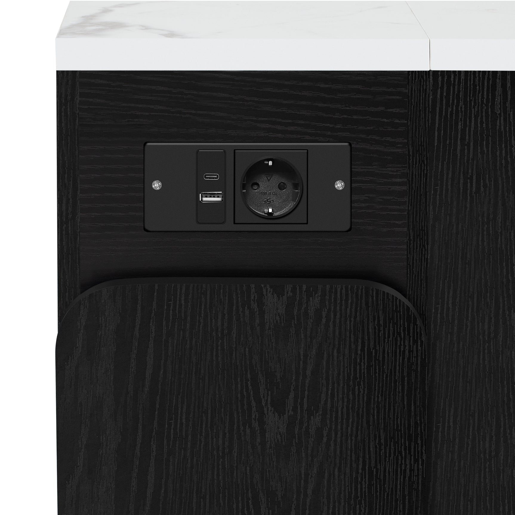 Îlot de cuisine mobile noir et blanc avec plateau extensible et prise électrique intégrée