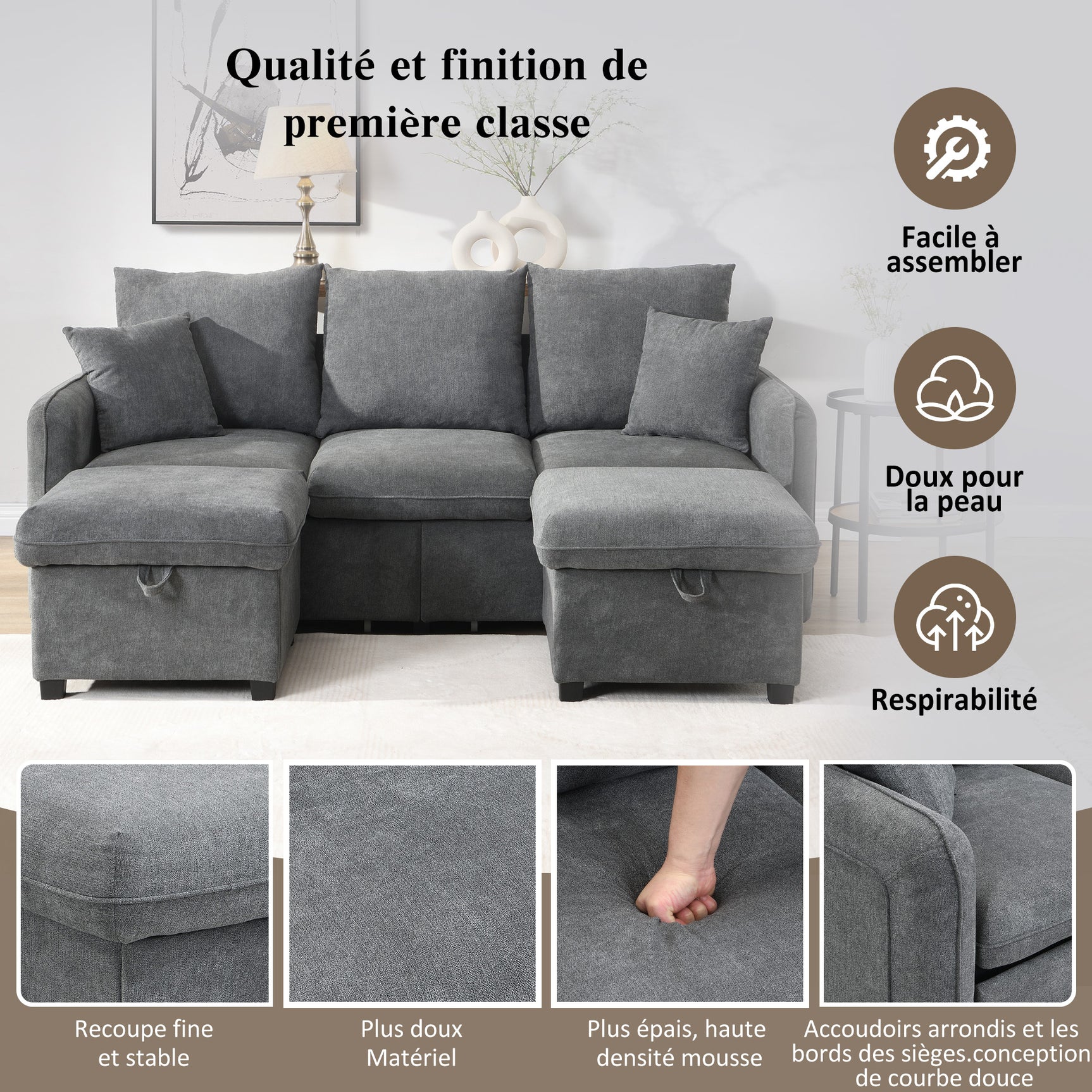 2-seater sofa in beige fabric Scandinavian style - AHBARM