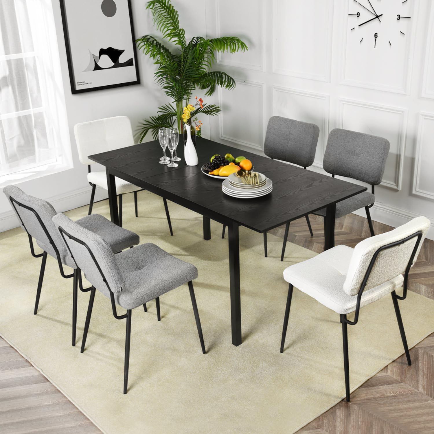 Table de salle à manger extensible industrielle pour 4 à 6 personnes en bois MDF noir - BARI