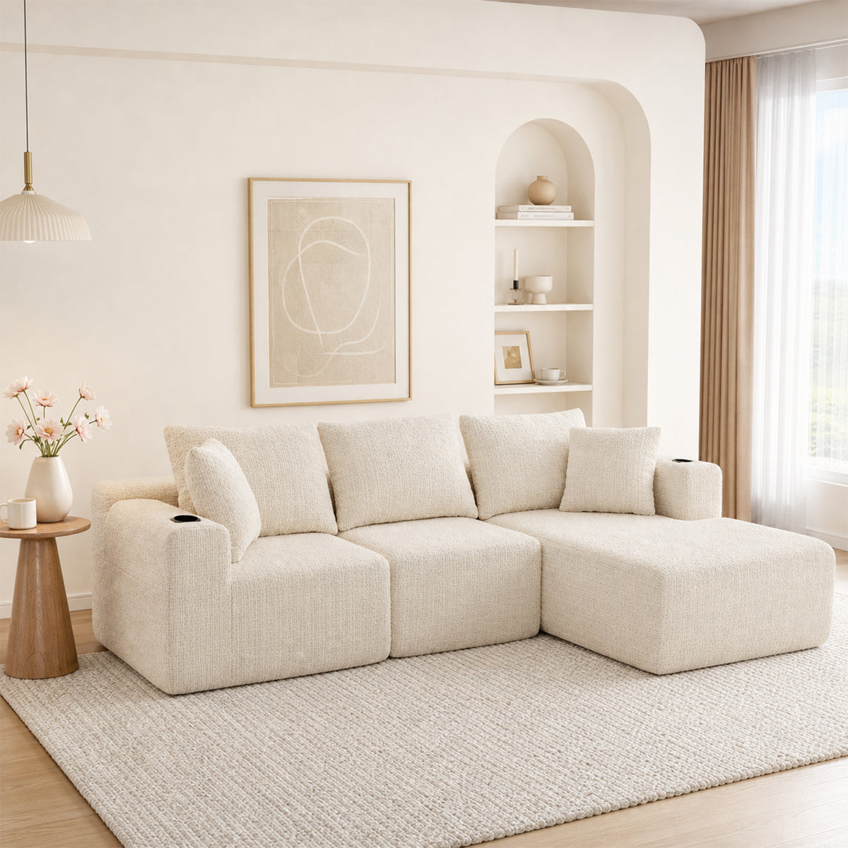 2-Sitzer-Schlafsofa aus dunkelgrauem Stoff mit Seitentaschen, modernes Schlafsofa