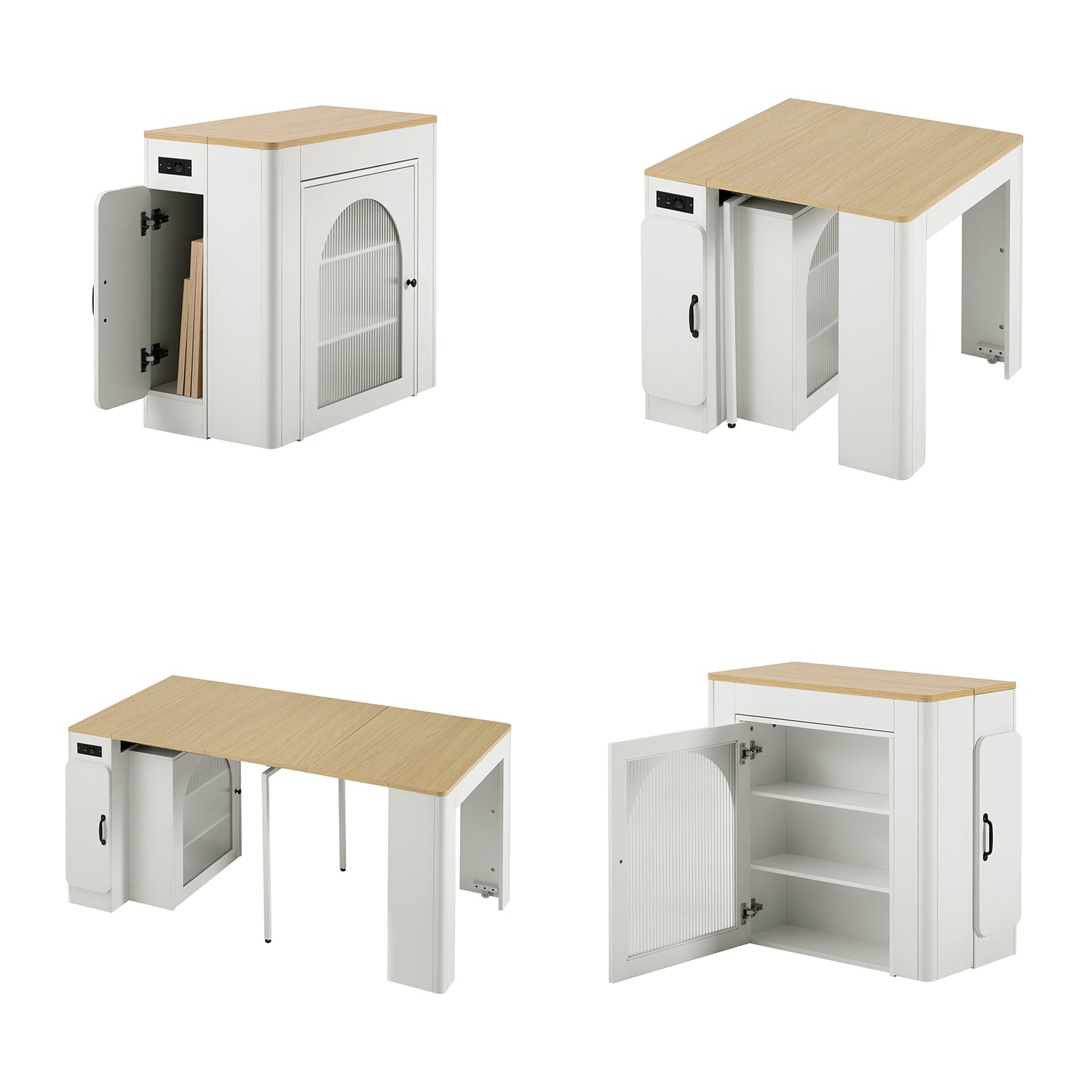 Îlot de cuisine mobile blanc avec plateau extensible et fonction de recharge