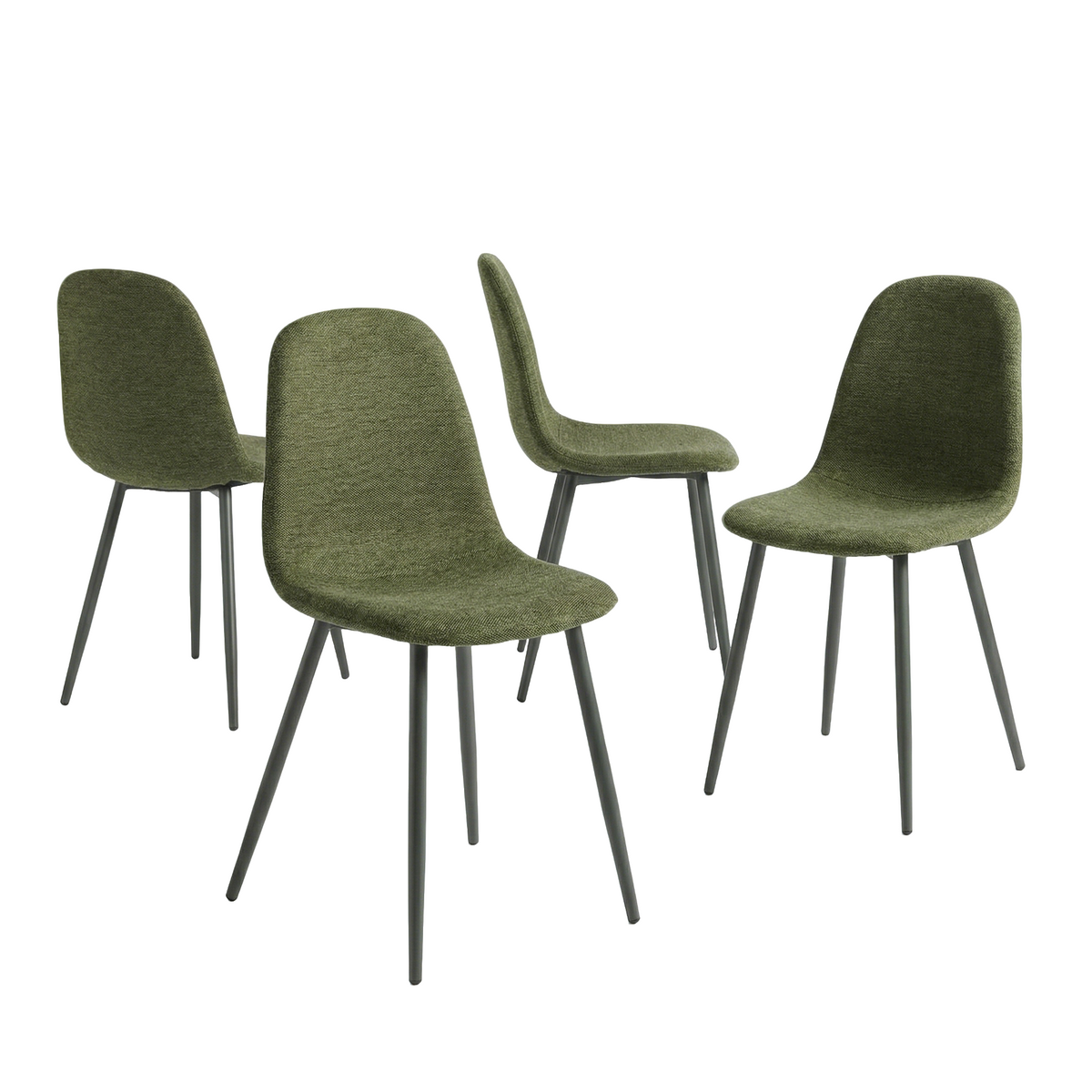 Lot de 4 chaises de salle à manger en tissu vert doux, chaises de détente avec dossier et pieds métalliques assortis scandinave - CHARLTON