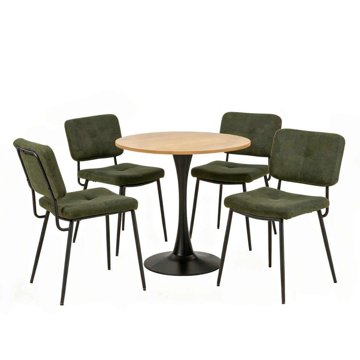 Round Table Table Table Table Timber Ø80 cm with 4 black velvet chairs, modern and comfortable style