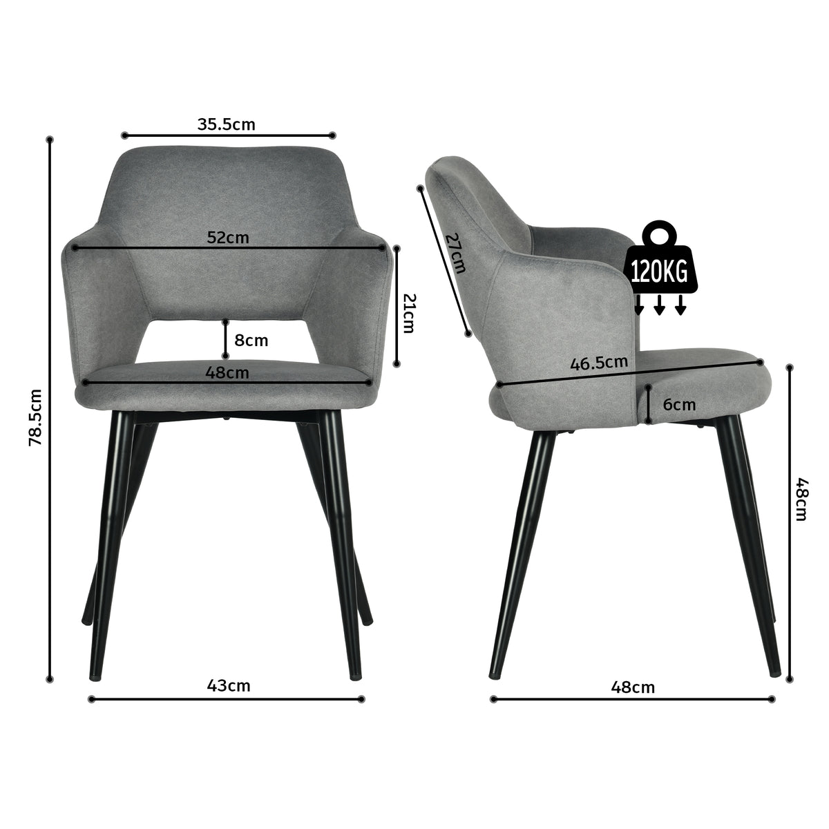 Ensemble de salle à manger comprenant une table extensible et 4 fauteuils avec accoudoirs en tissu gris